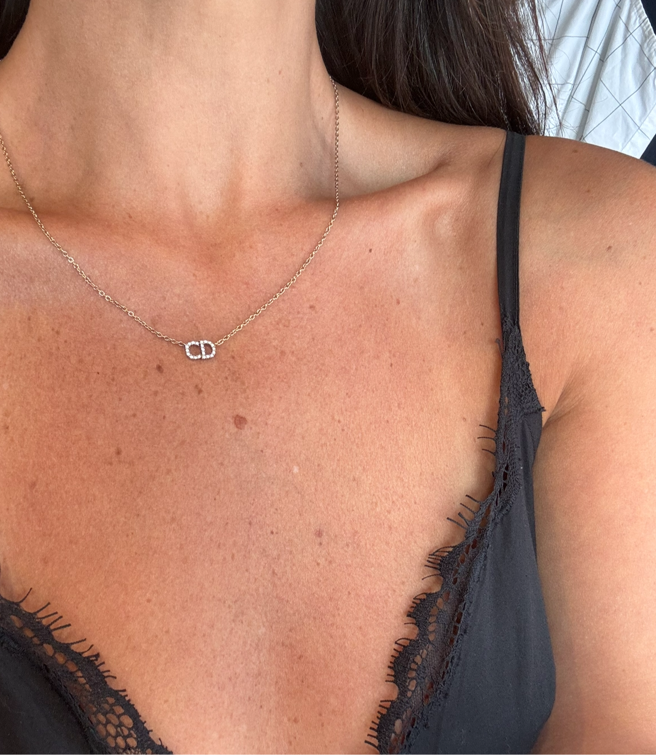 DIOR petit CD ストーン ネックレス シルバー Petit CD Necklace Silver-Finish Metal and White Crystals | DIOR