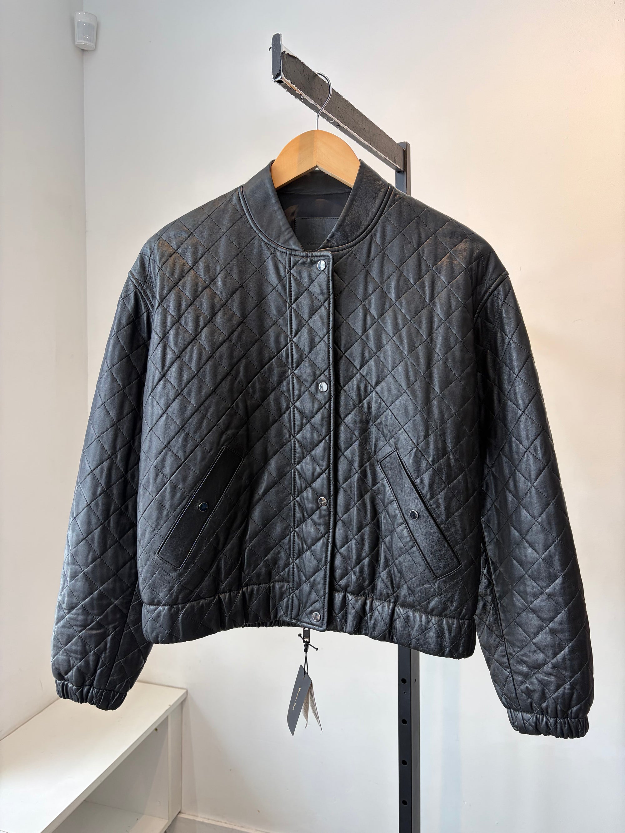 Massimo Dutti Quilted Sheepskin Bomber Jacket, Black