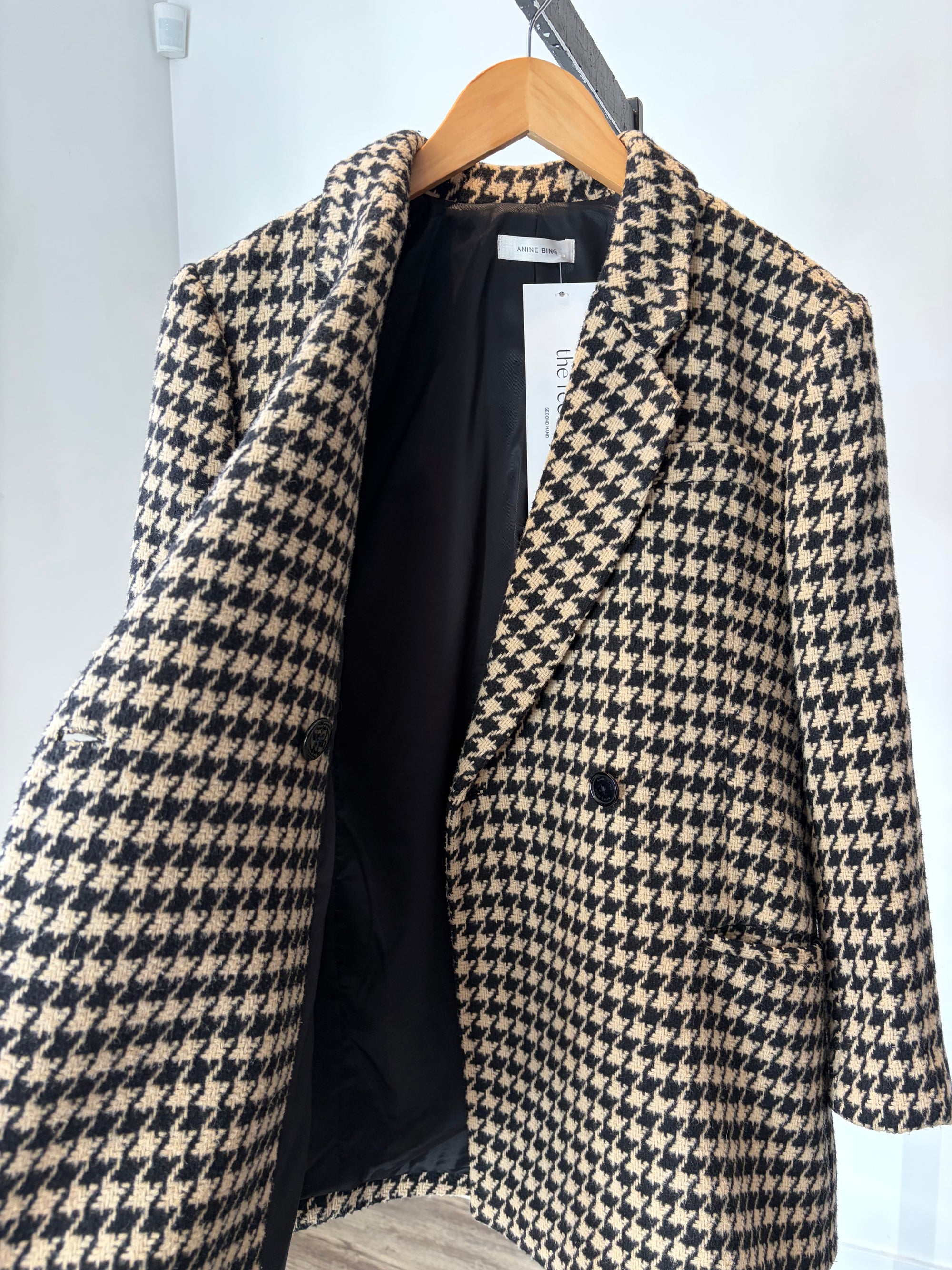 Anine Bing Kaia Blazer, Houndstooth, Black Cream, XS