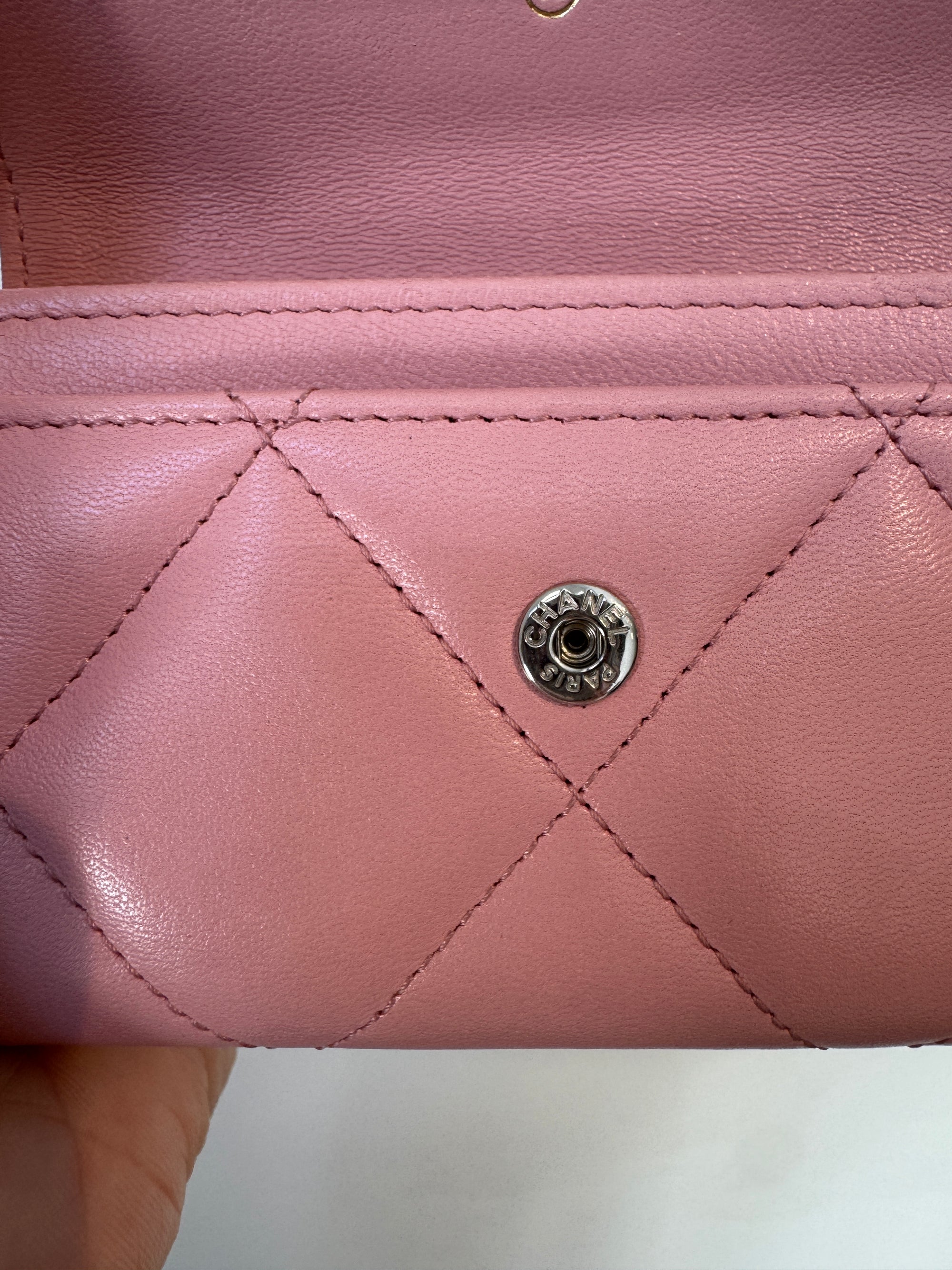 Chanel 19 Leather Chain CC Quilted Card Holder, Pink