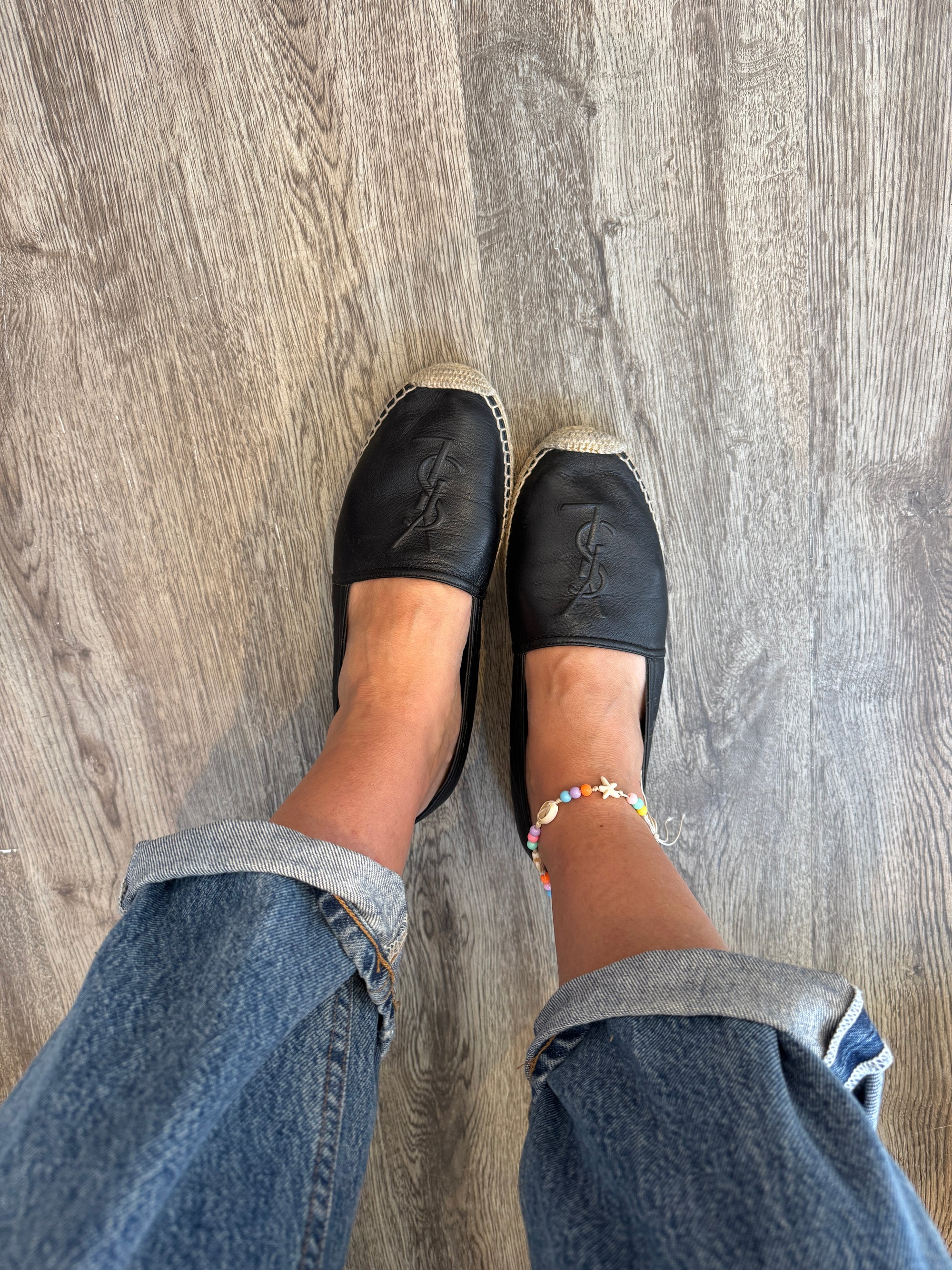 Yves Saint Laurent Logo Flat Espadrilles, Black, 40
