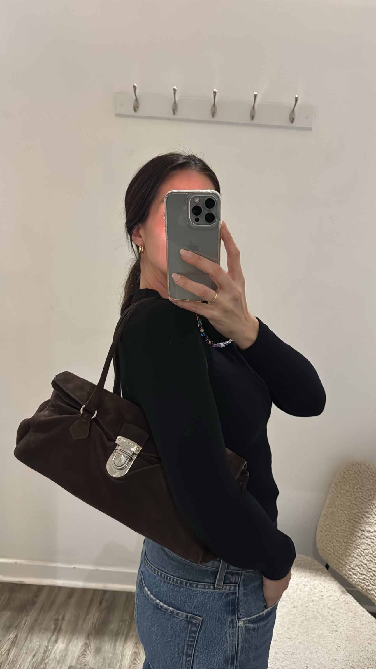 Prada Moro Suede Camoscio Easy Shoulder Bag, Brown