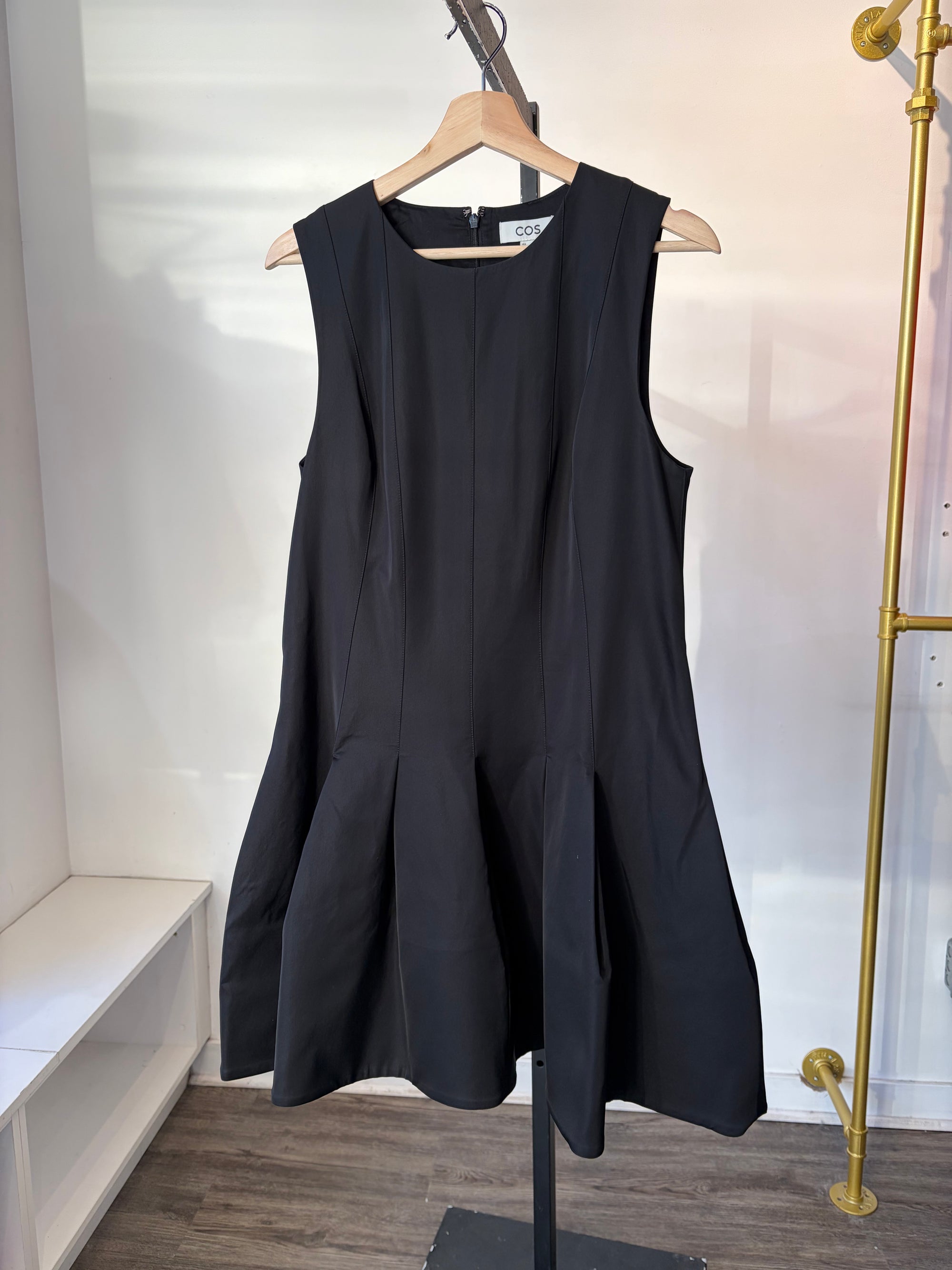 COS Sleeveless Pleated Mini Dress, Black, 8