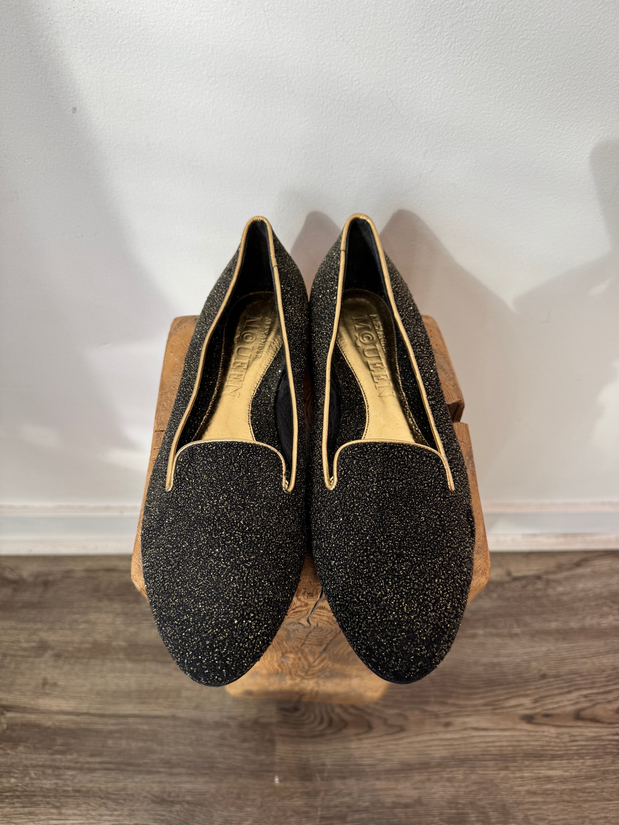 Alexander McQueen Glitter Smoking Slipper, 38