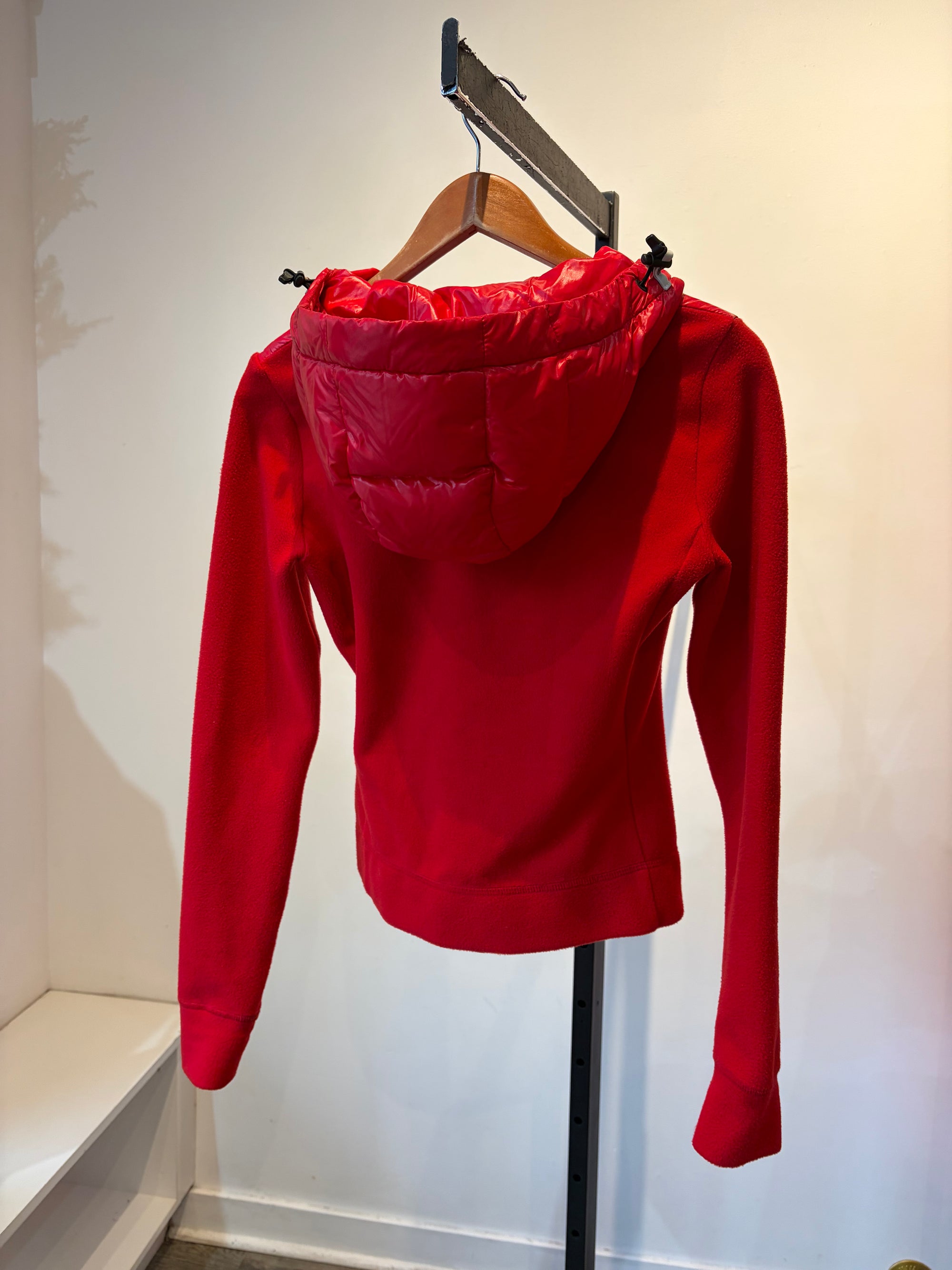 Moncler technical fleece hooded cardigan jacket,  Red, XS