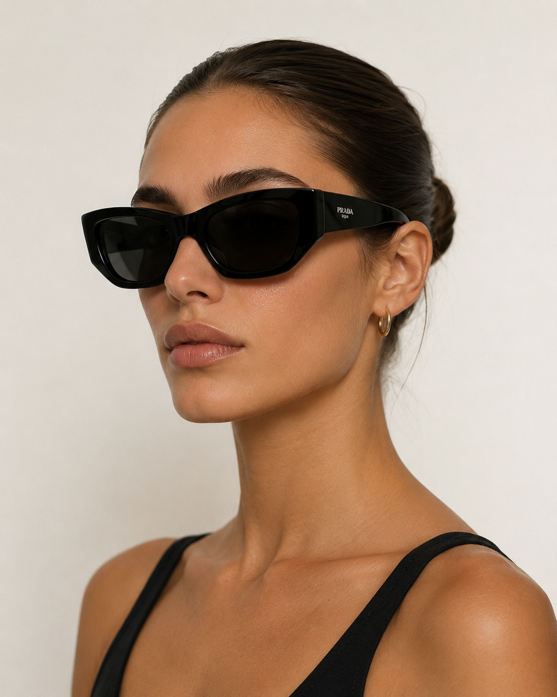 Prada Logo Rectangular Sunglasses, Black