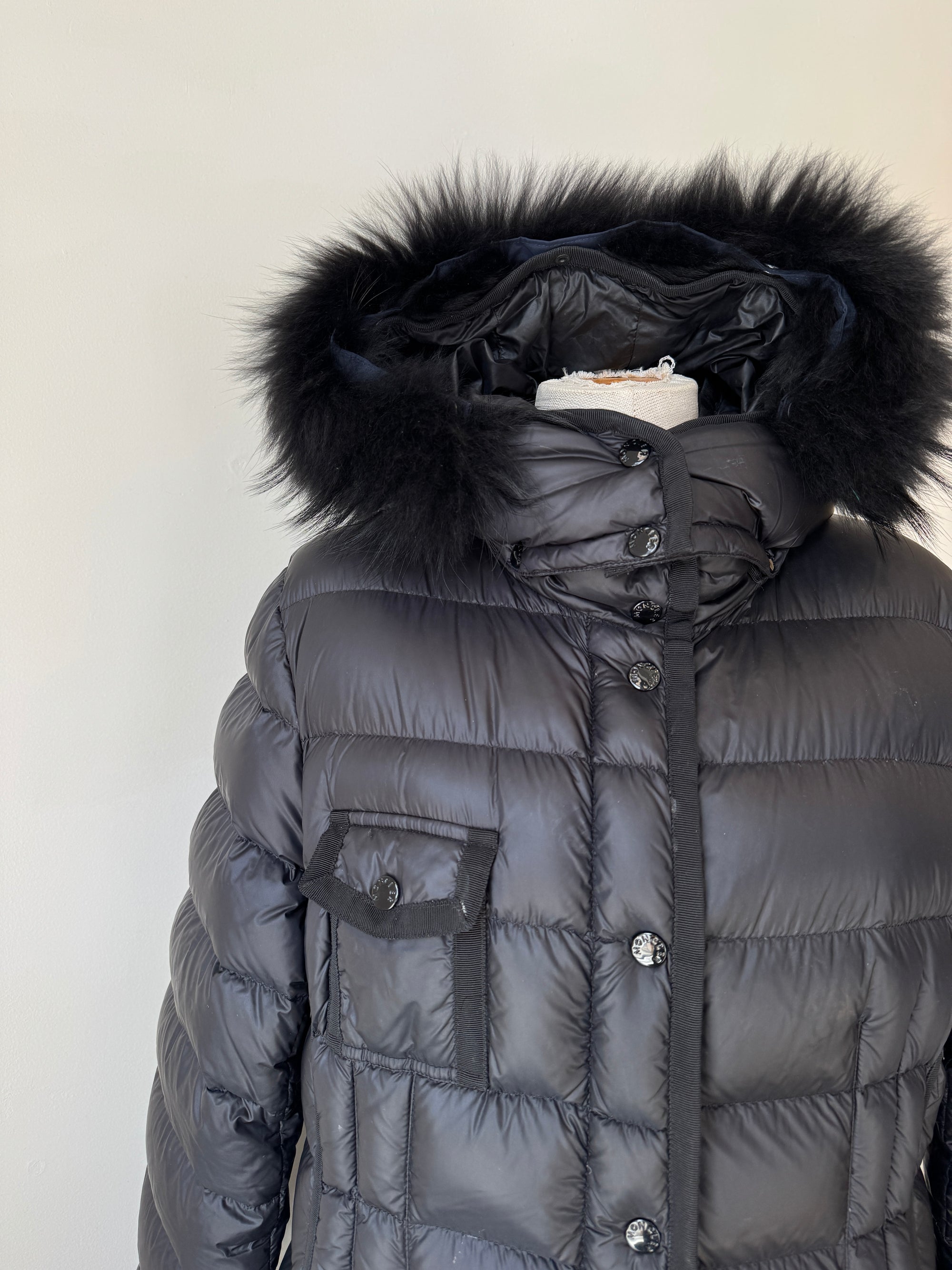 Moncler Hermine Giubbotto Coat, Black, 6 (L/XL)
