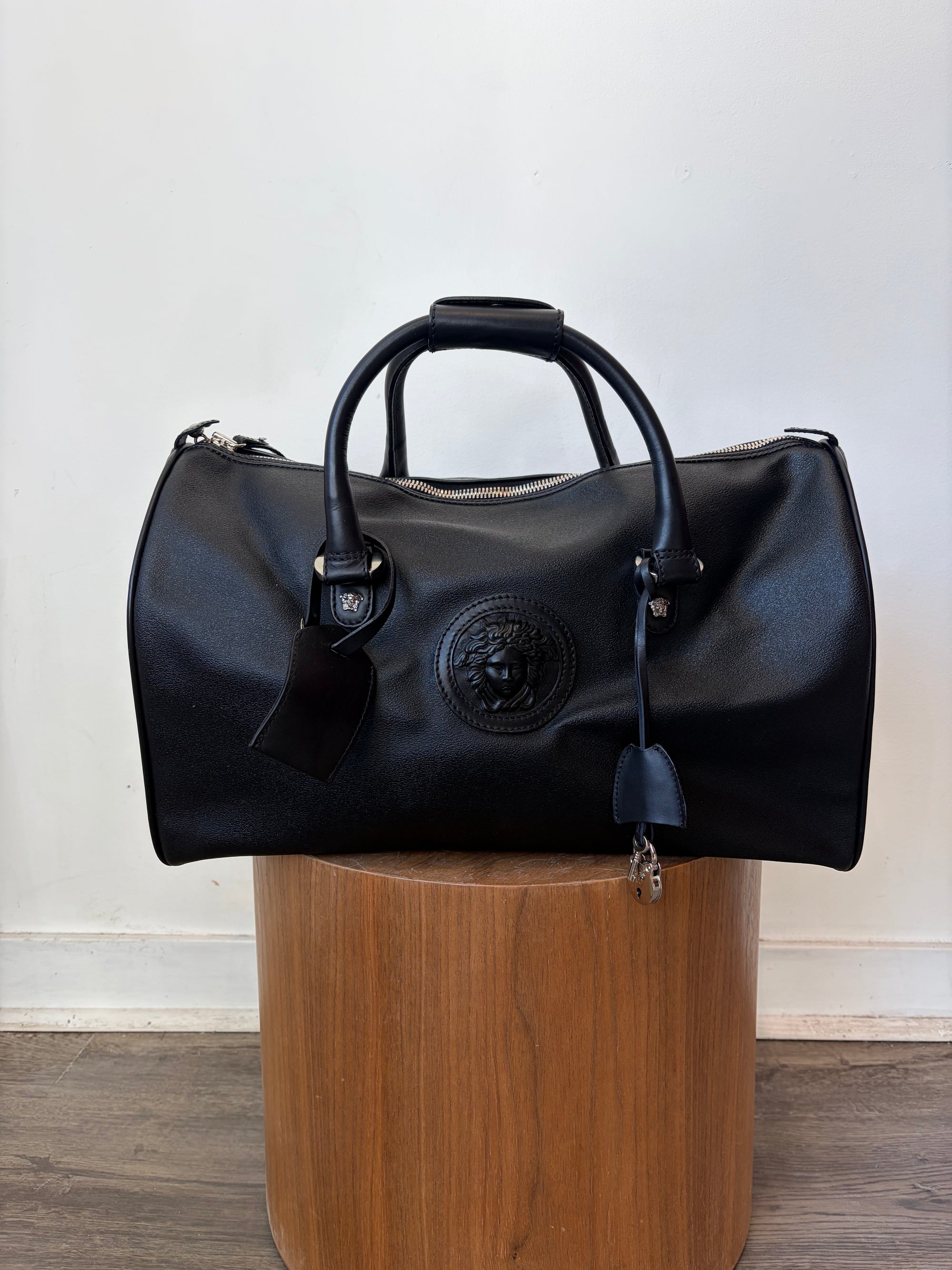 Gianni Versace Leather Small Weekend Bag, Black