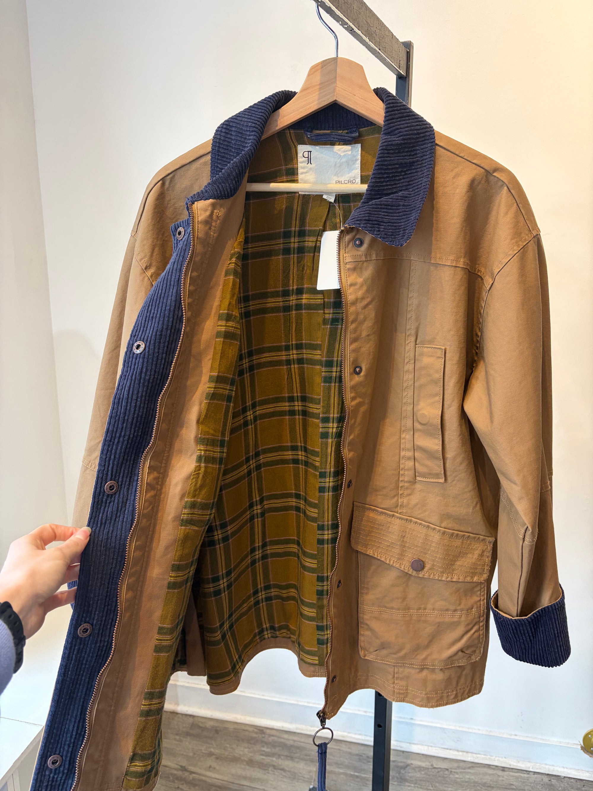 Pilcro waxed barn jacket, oversized small, brown