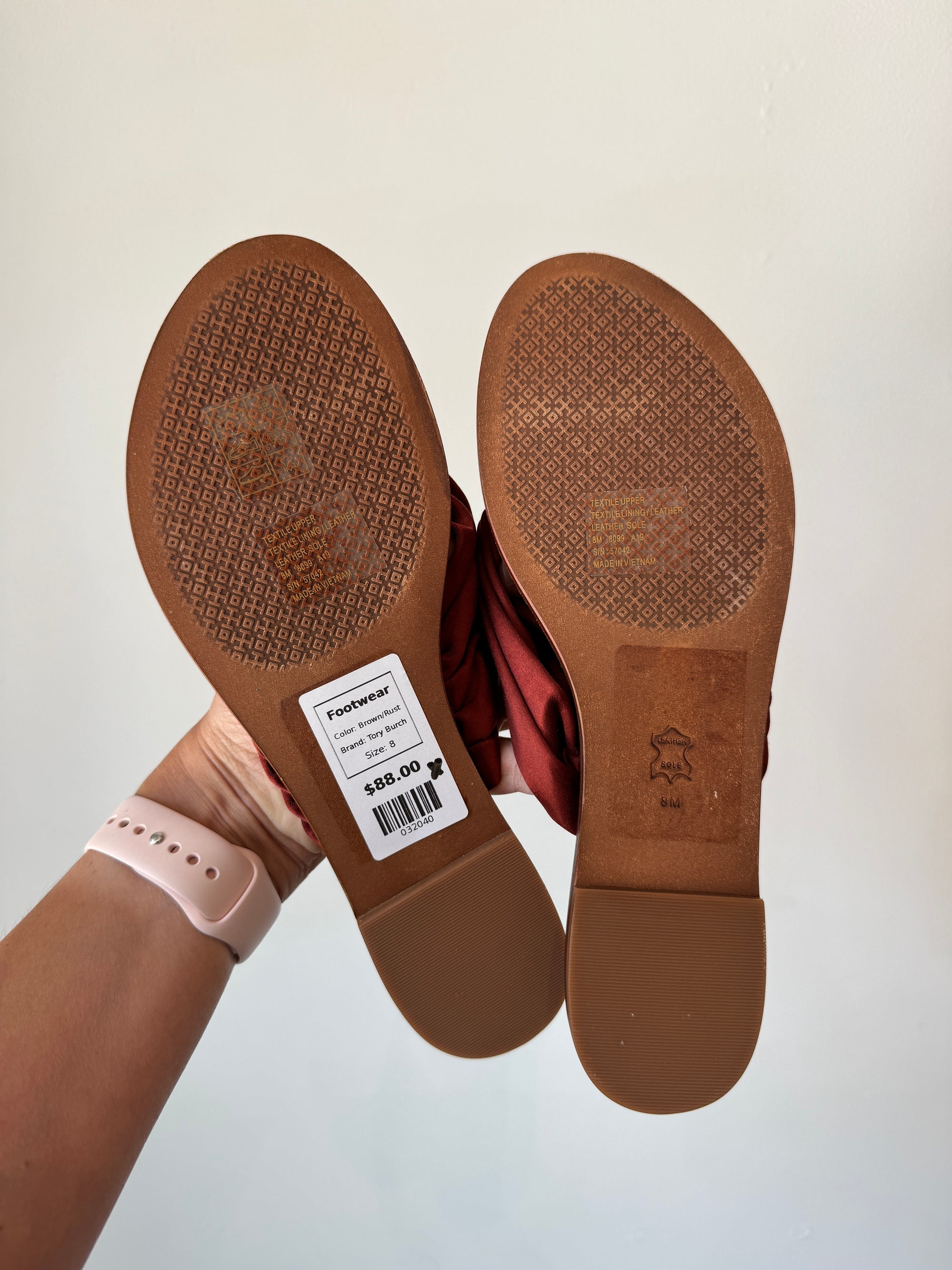 Tory Burch satin thong sandal, Brown/Rust, 8
