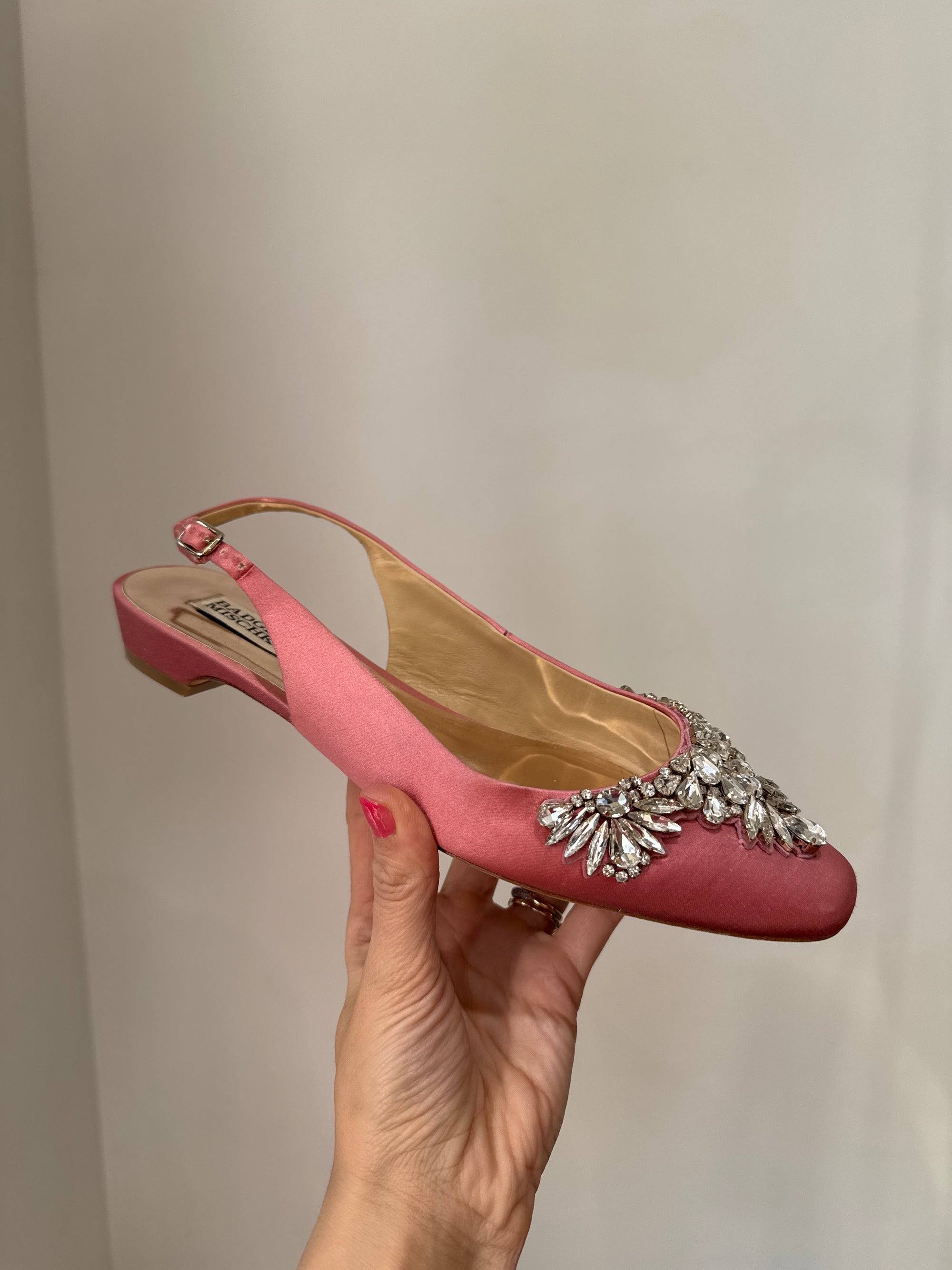 Badgley Mischka, Pink Crystal Slingback Flats, Size 8.5