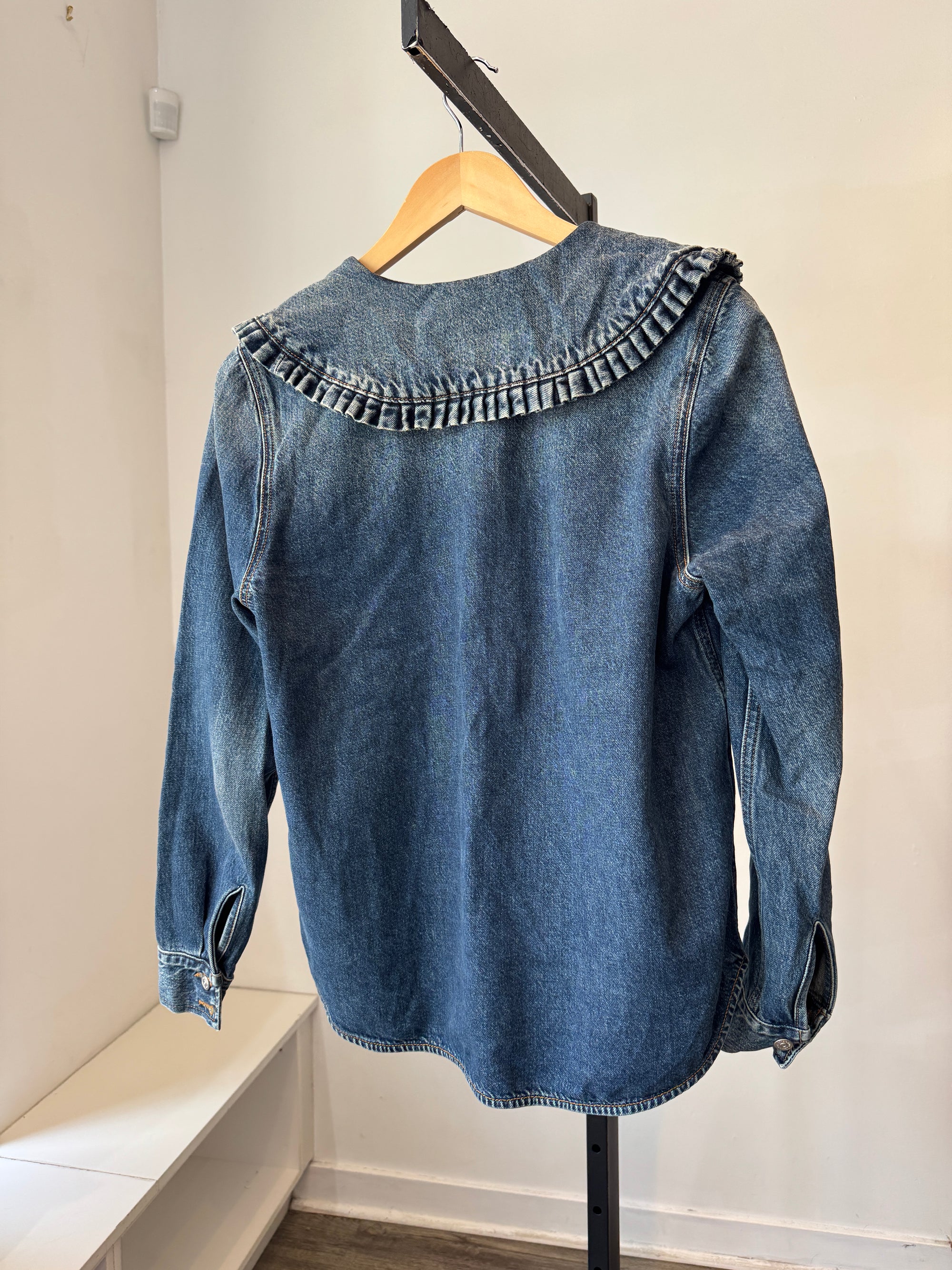 Ganni denim ruffle blouse, Blue, 38