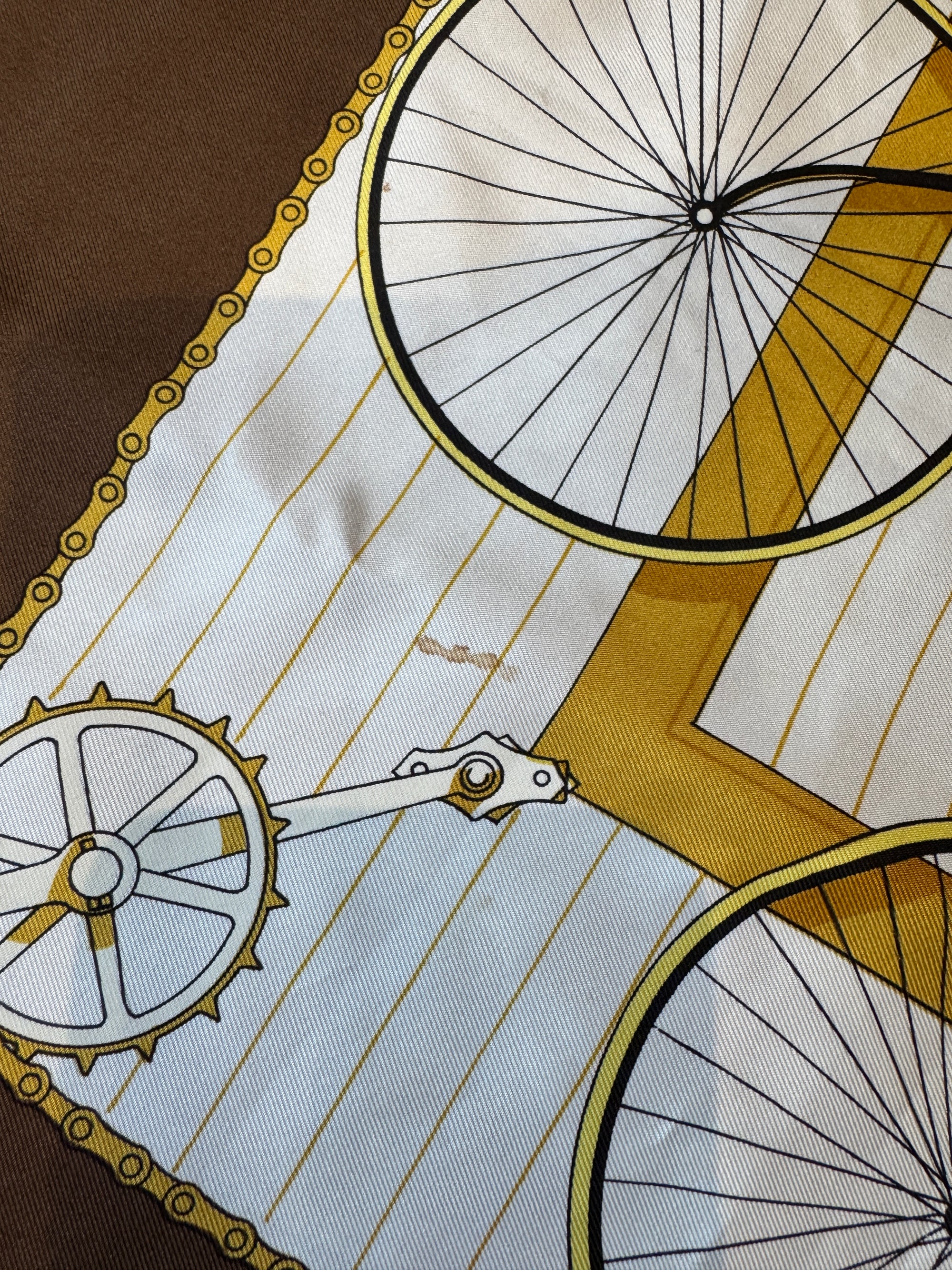 Hermès Les Becanes Silk Scarf, Circa 1953,  Cream/Brown/Yellow, 90x90