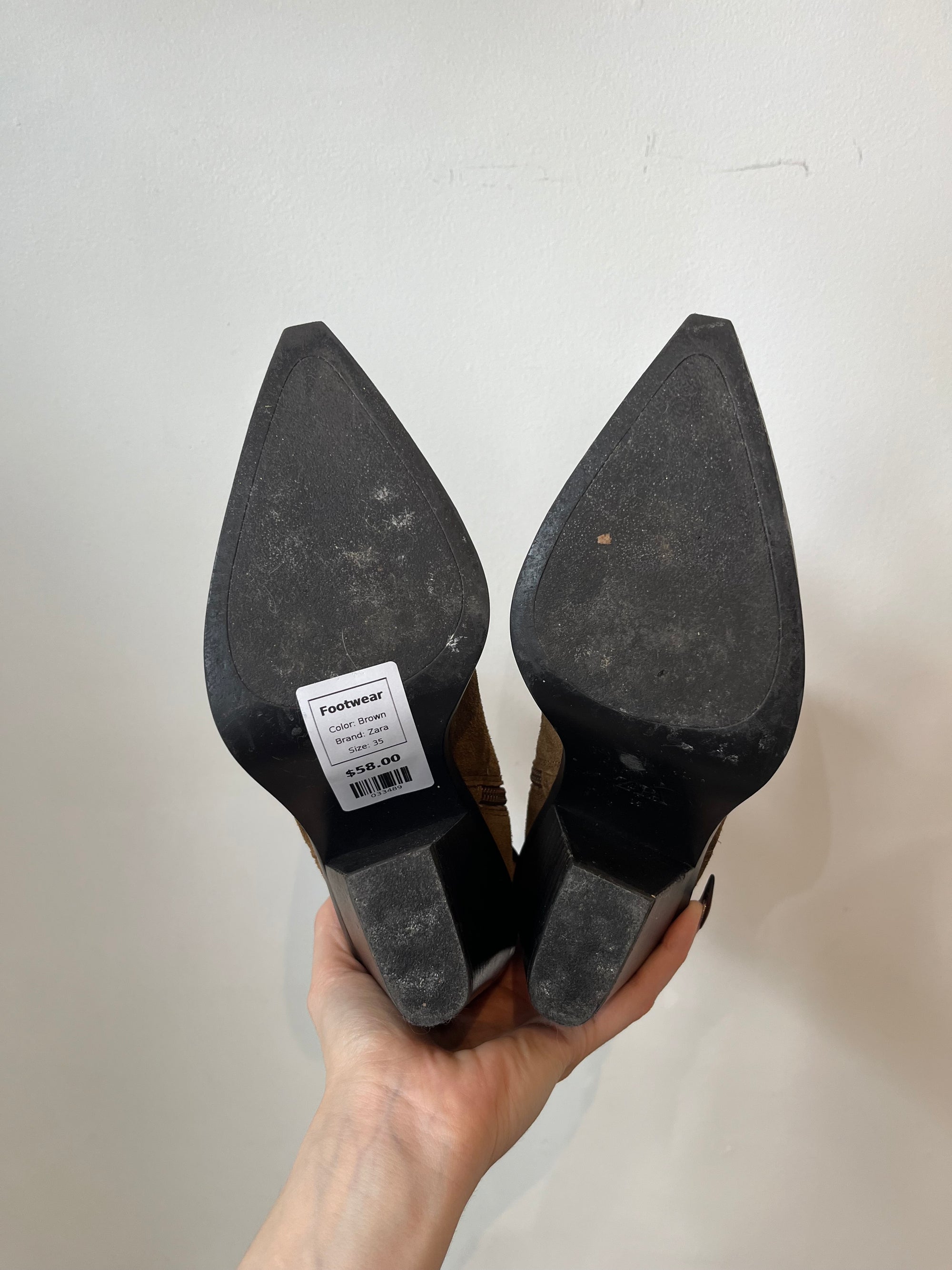 Zara Suede Block Heel Boots, Brown, 35