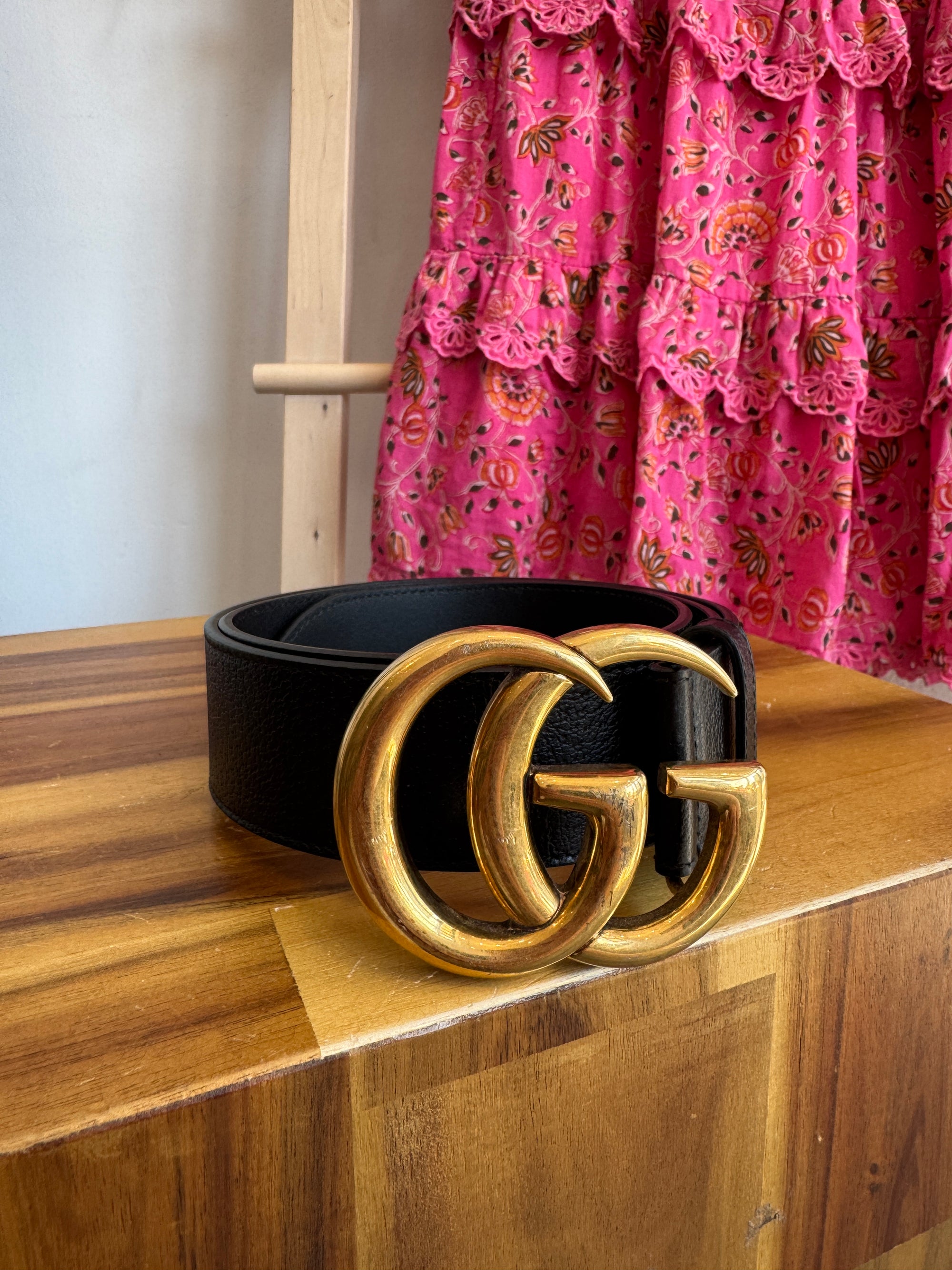 Gucci GG Wide Belt Black/Gold, 85/34