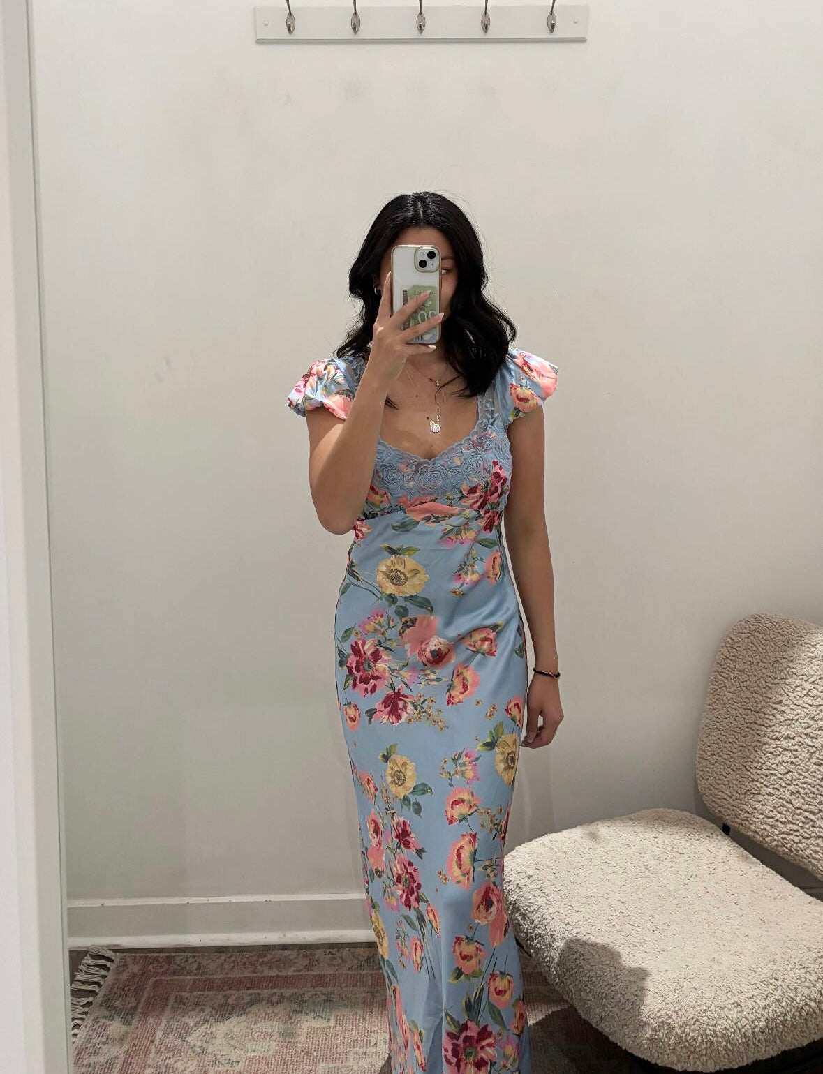 Vici Blue Floral and Lace Midi Dress, Small