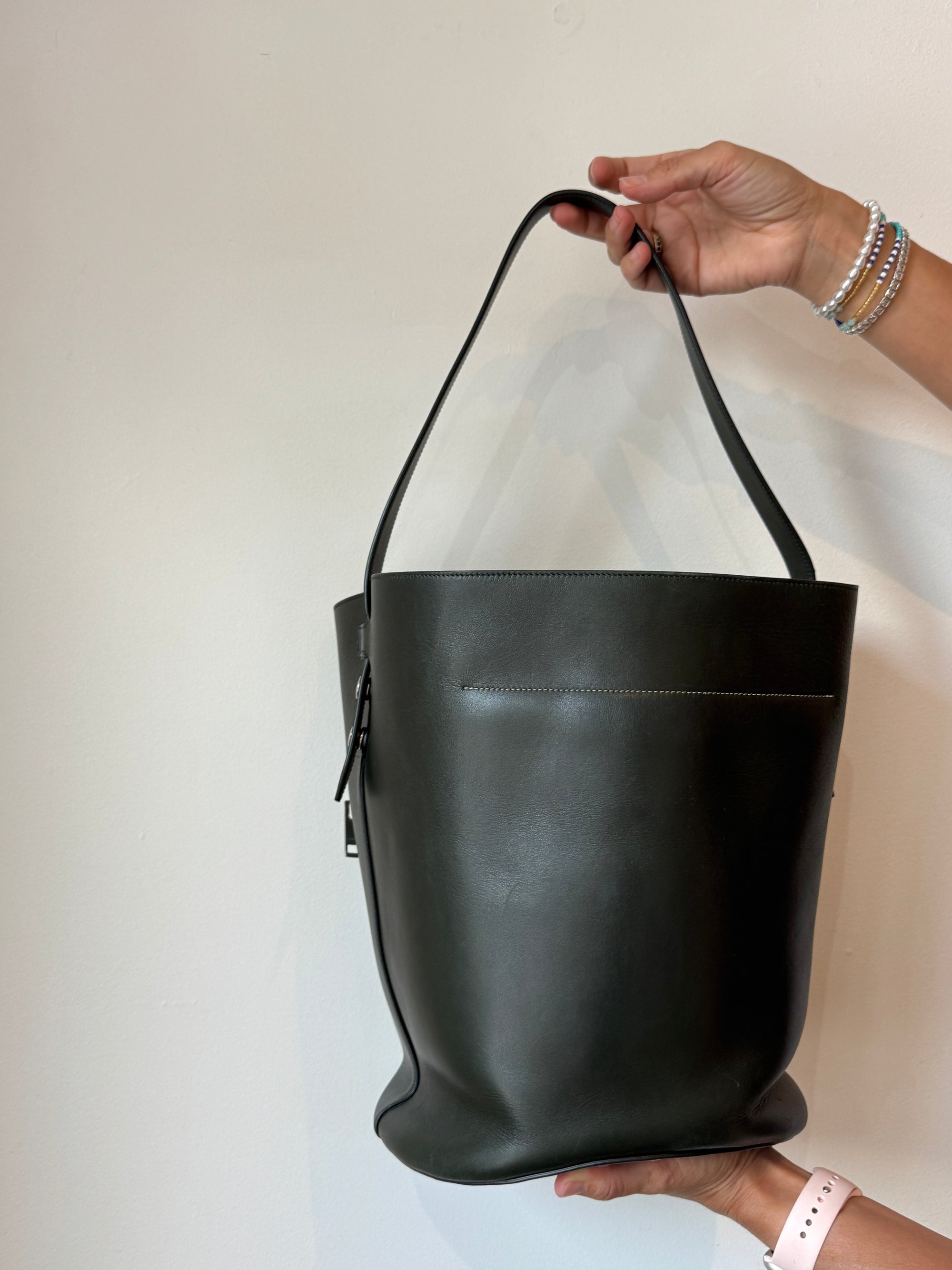 Celine Leather Bucket Bag Dark Forest Green