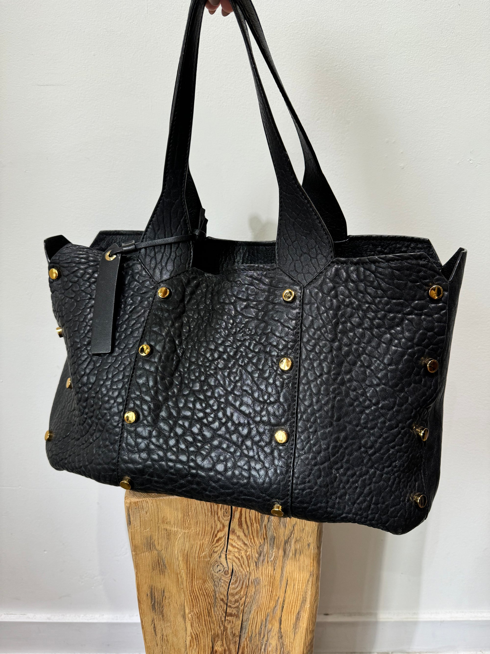 Jimmy Choo pebbled calfskin studded tote  Black