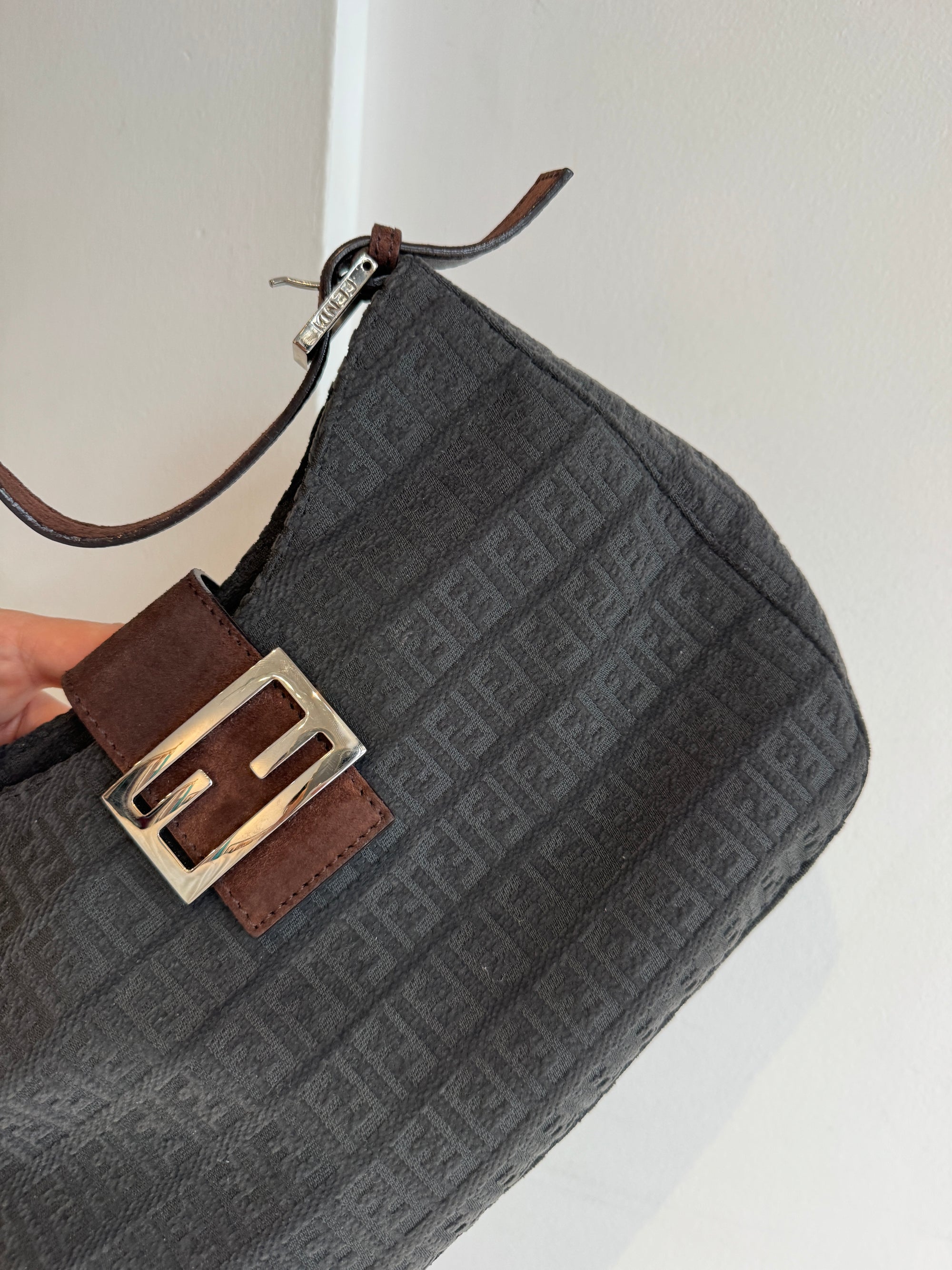 Fendi Vintage Hobo Shoulder Bag, Zucchino Monogram, Black/Brown
