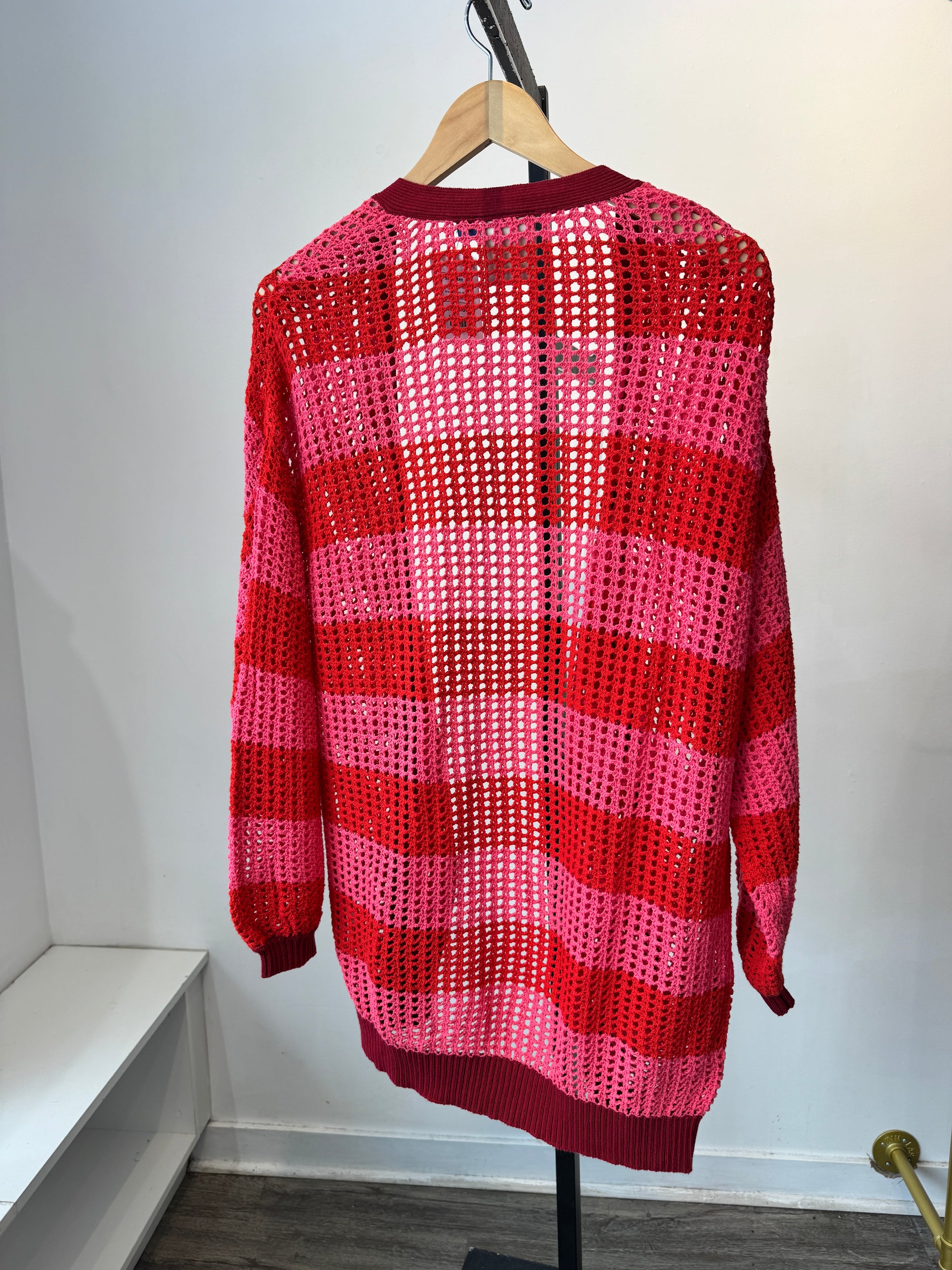 Farm Rio crochet cardigan, Pink/Red, Small