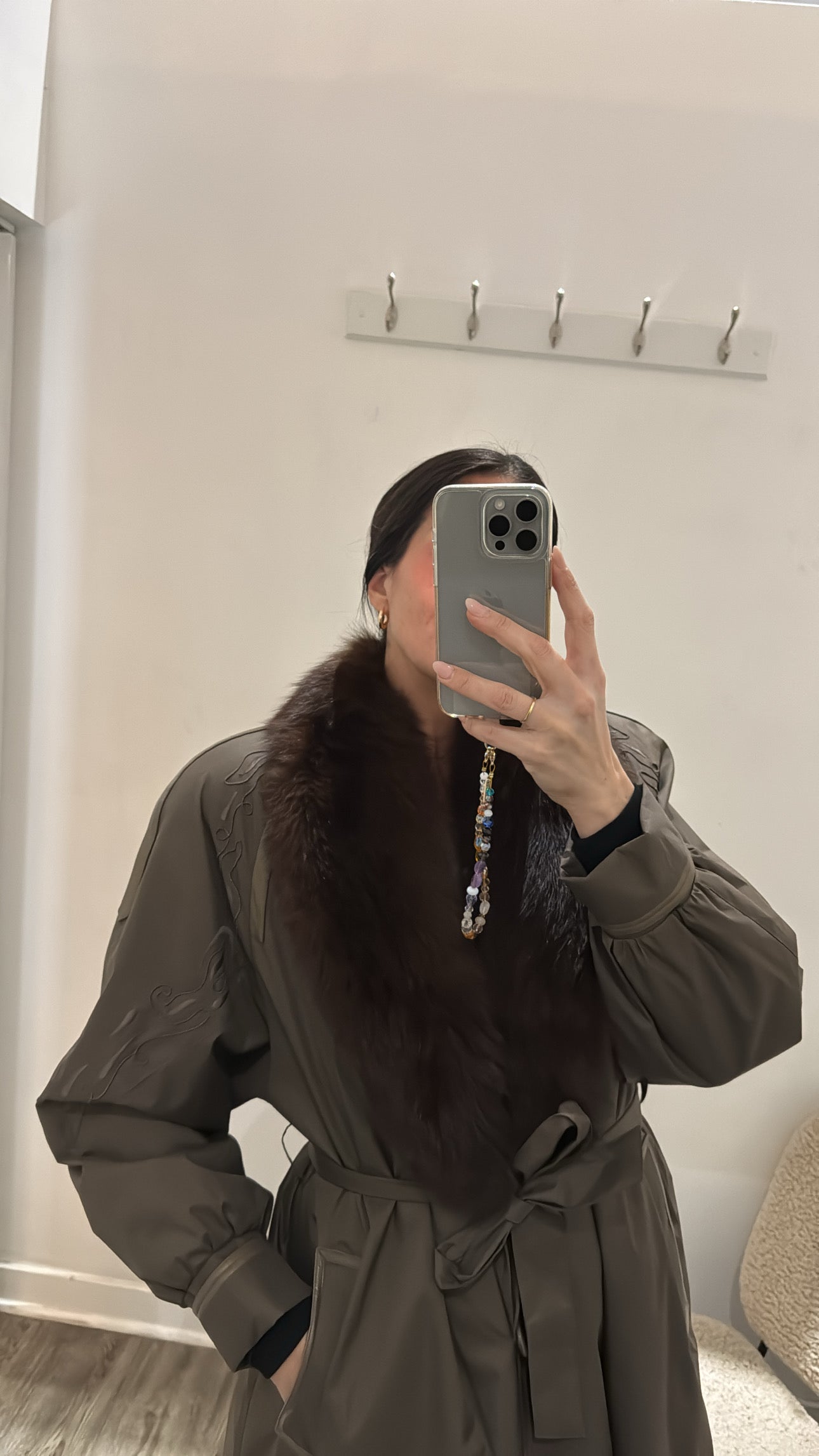 Les Fourrures Riviera Furs trench coat, Khaki Brown, 12