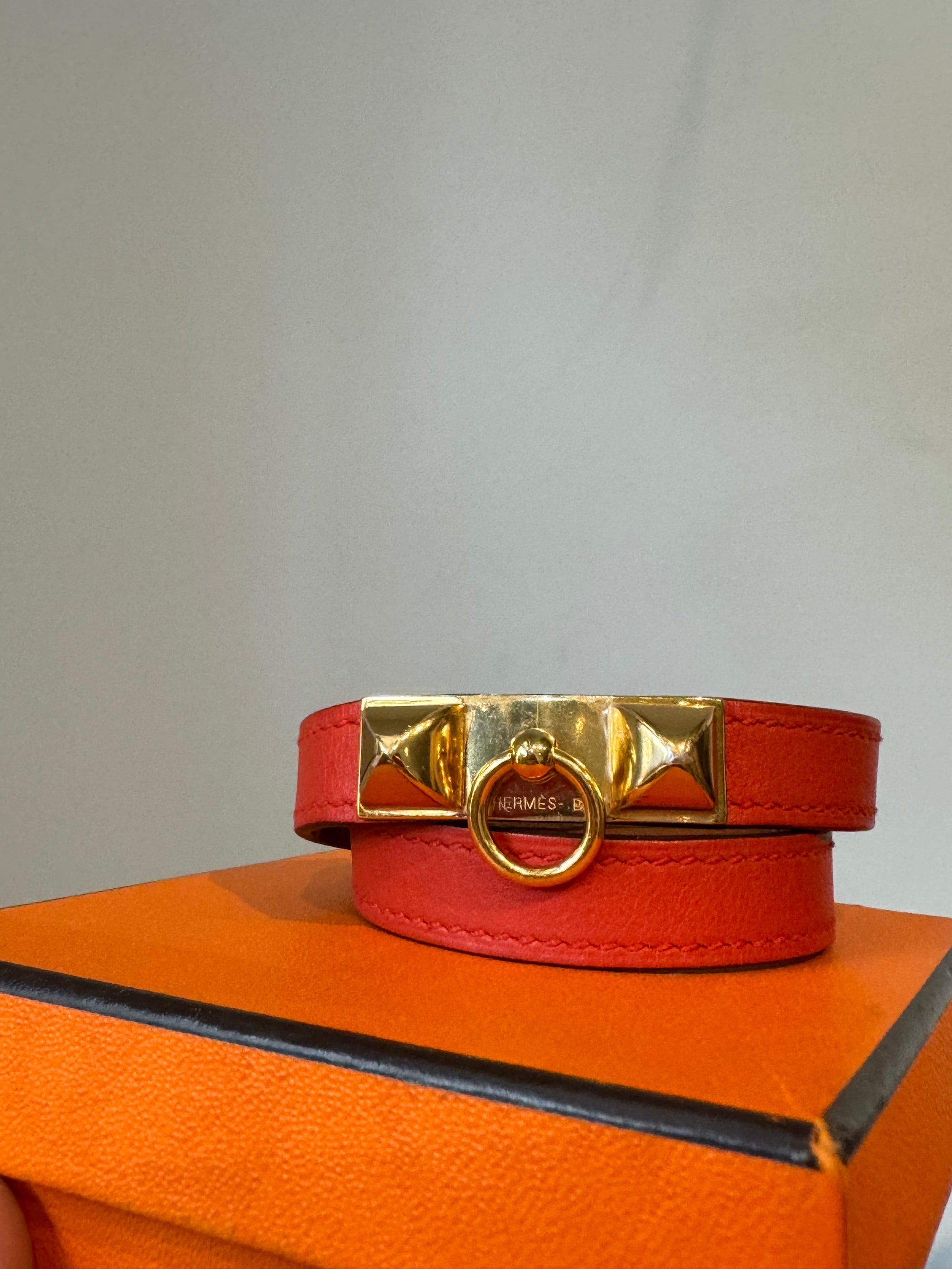 Hermes Rivale Double Tour Bracelet in Orange