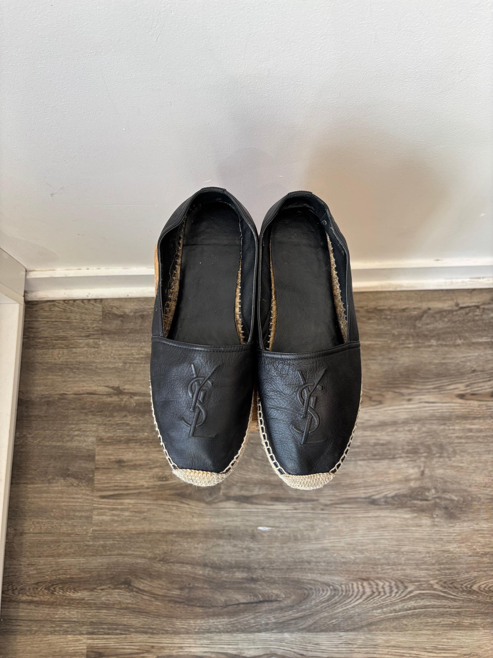 Yves Saint Laurent Logo Flat Espadrilles, Black, 40