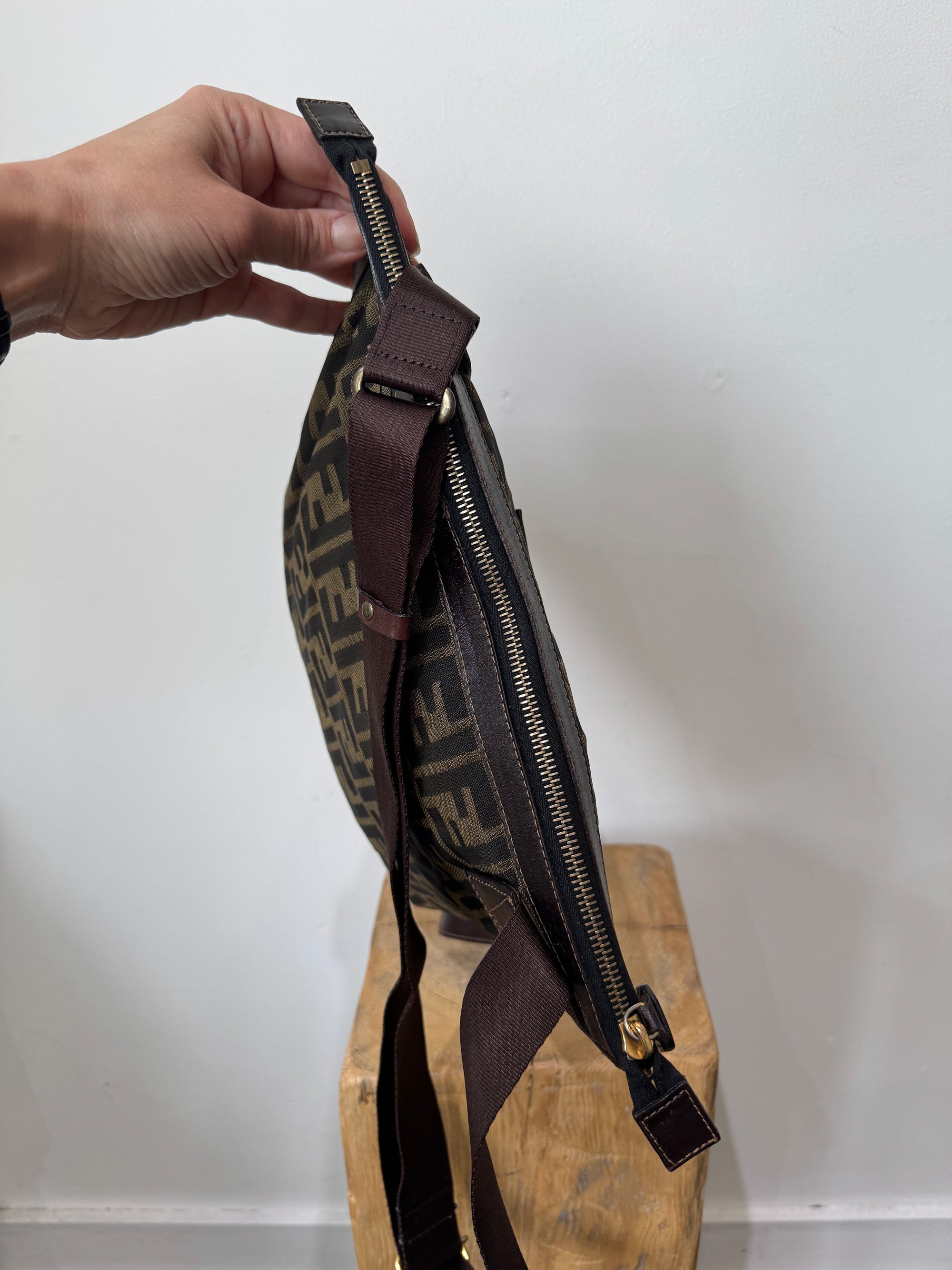 Fendi Zucca Crossbody Cloth Handbag, Brown