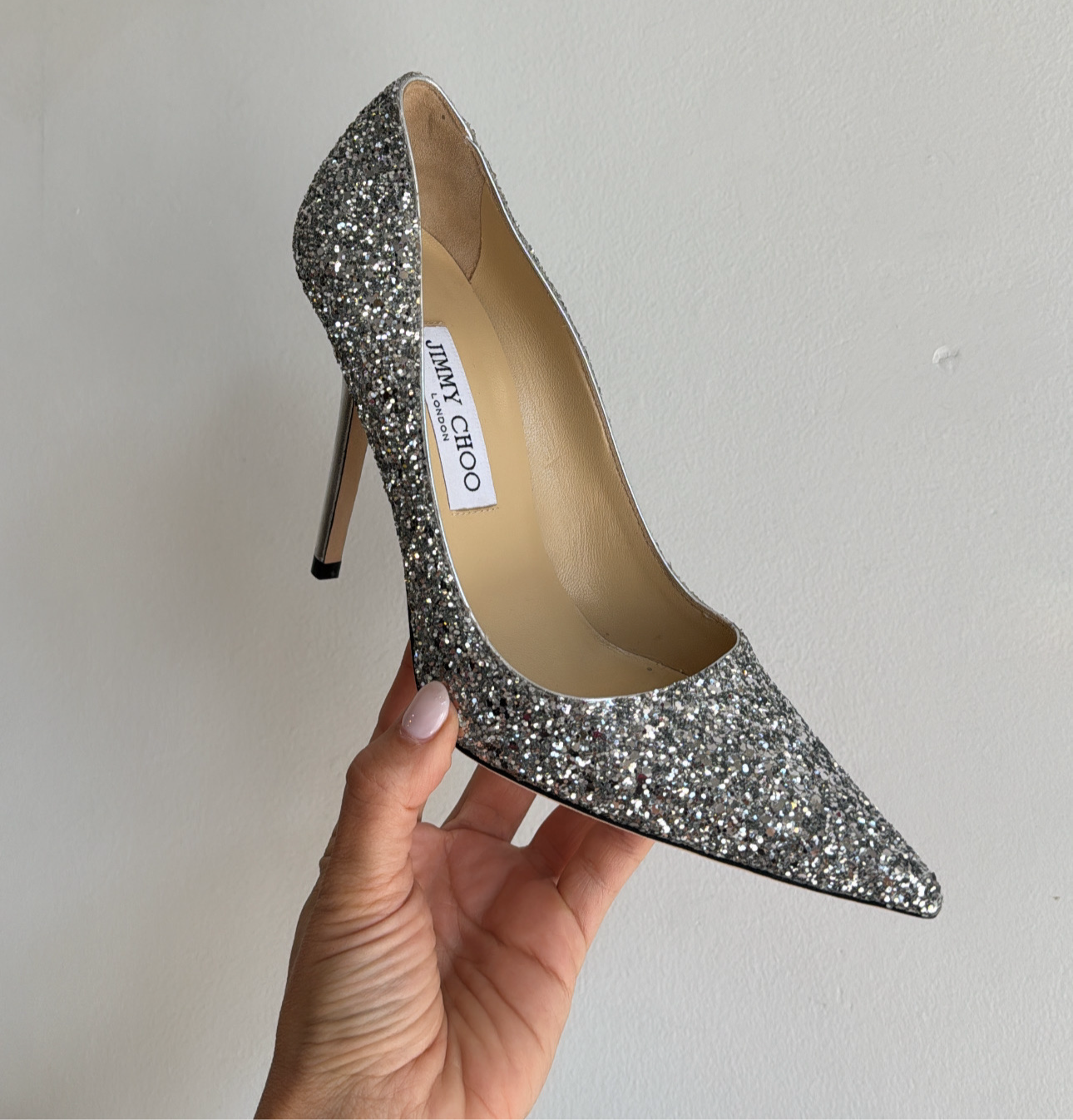 Jimmy Choo sparkle pumps. Silver, 38