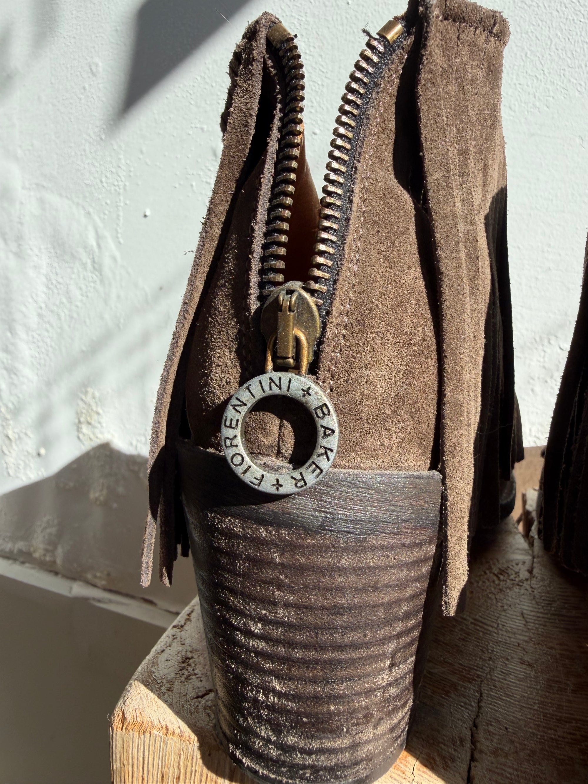 Fiorentini + Baker Suede Fringe Made in Italy Boots, Brown, 38.5