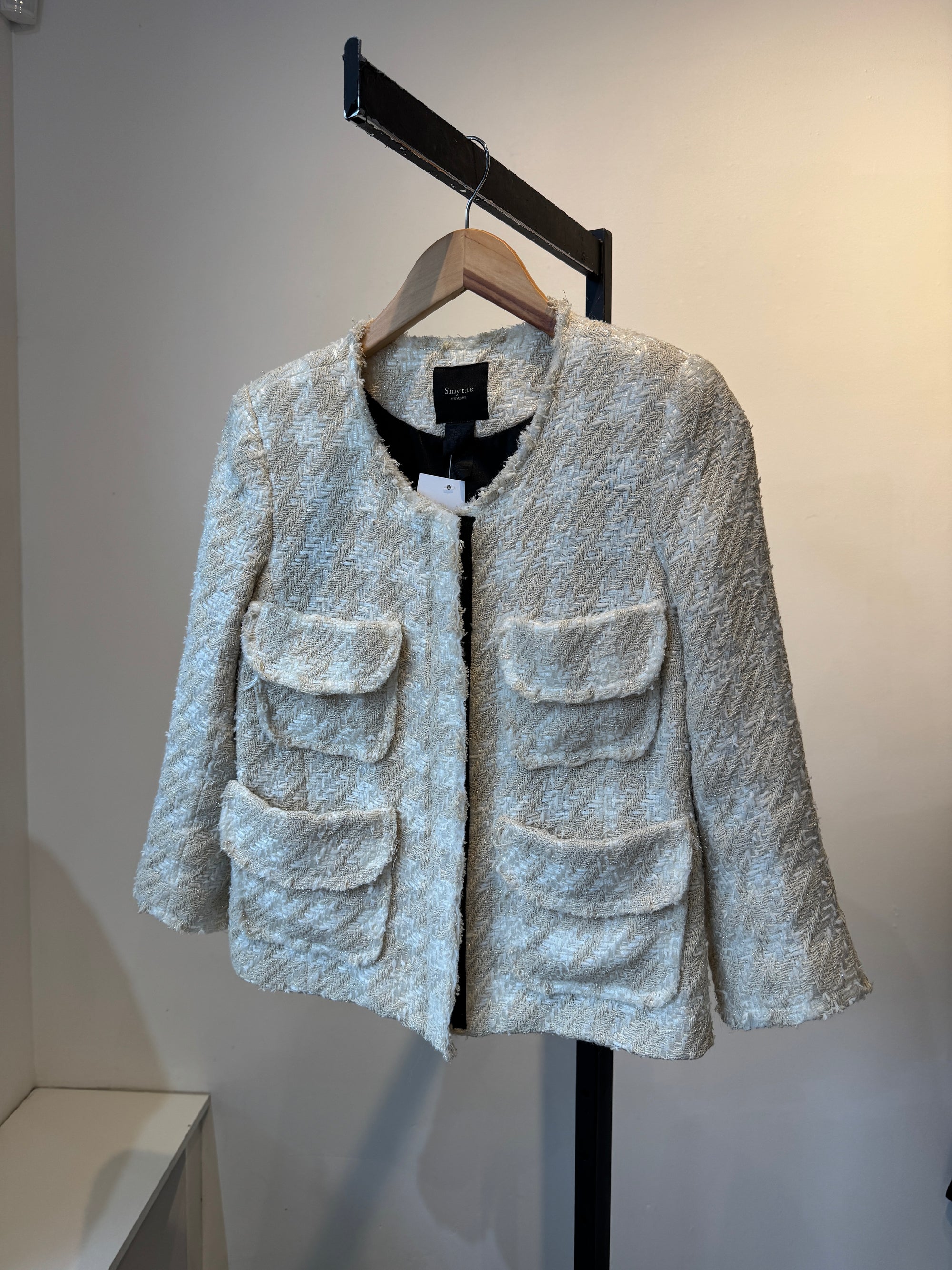 Smythe Metallic Tweed Blazer Cream, 6