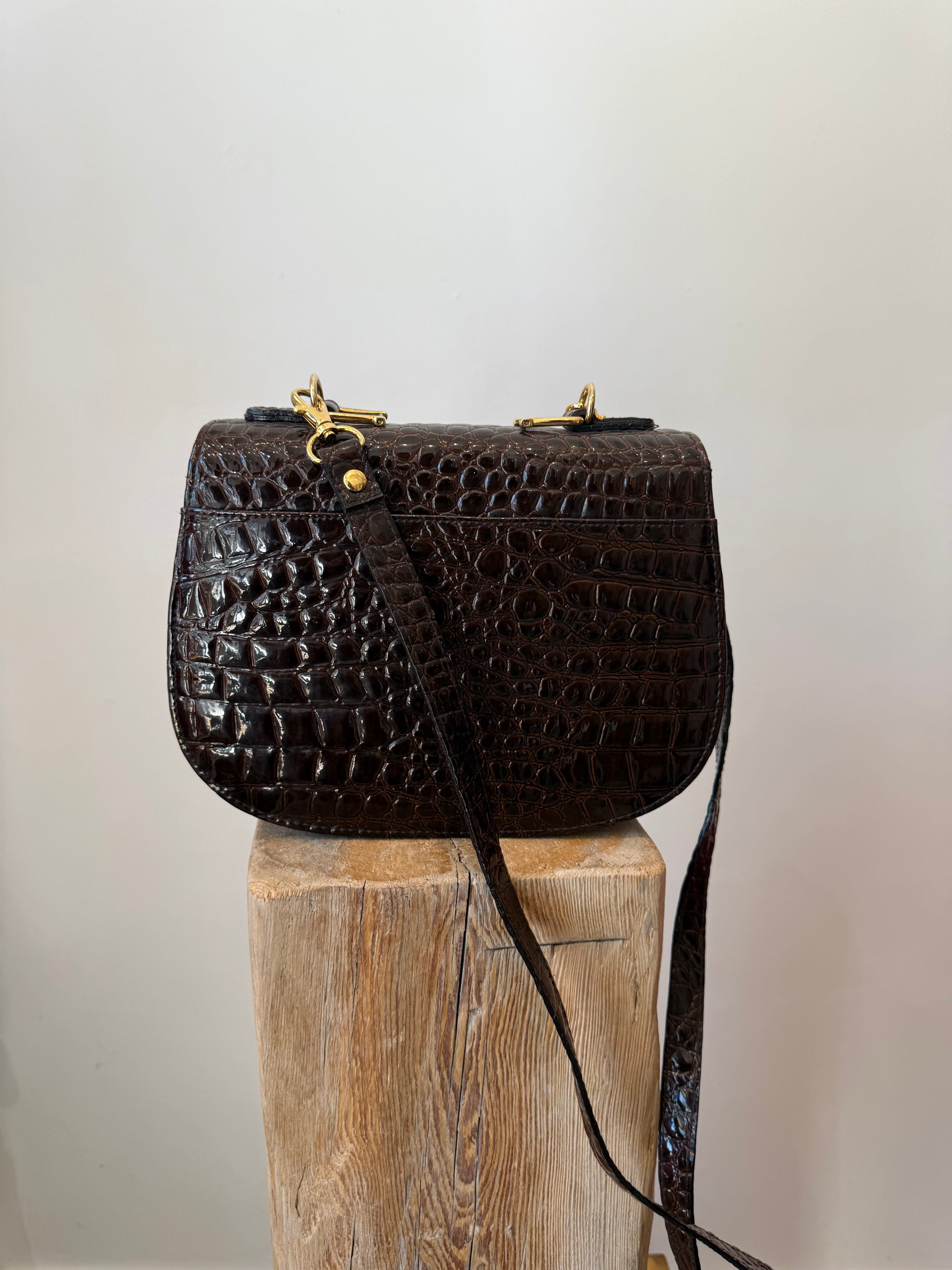 Unmarked Burgundy Croc Effect Saddle Crossbody Handbag