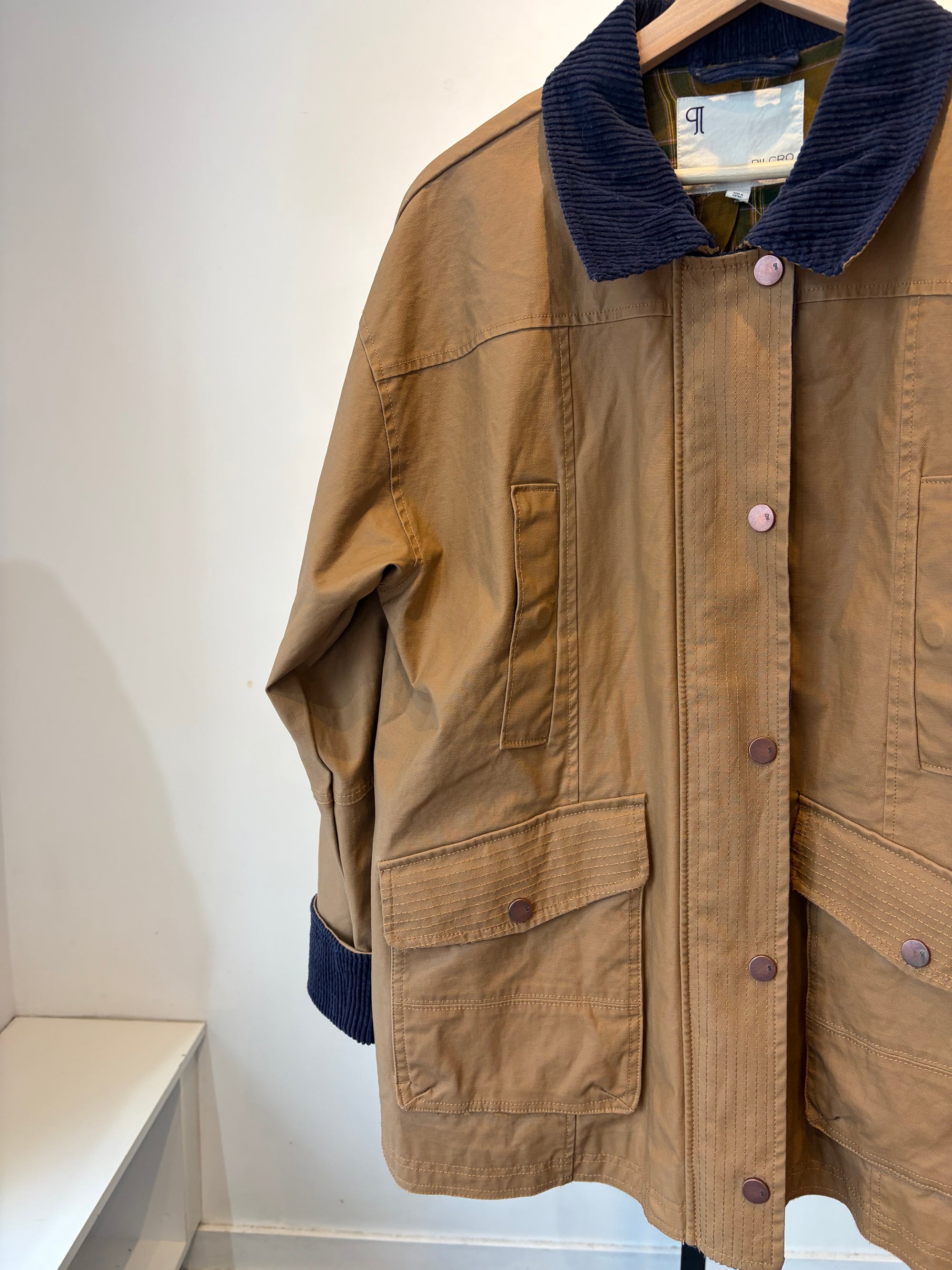 Pilcro waxed barn jacket, oversized small, brown