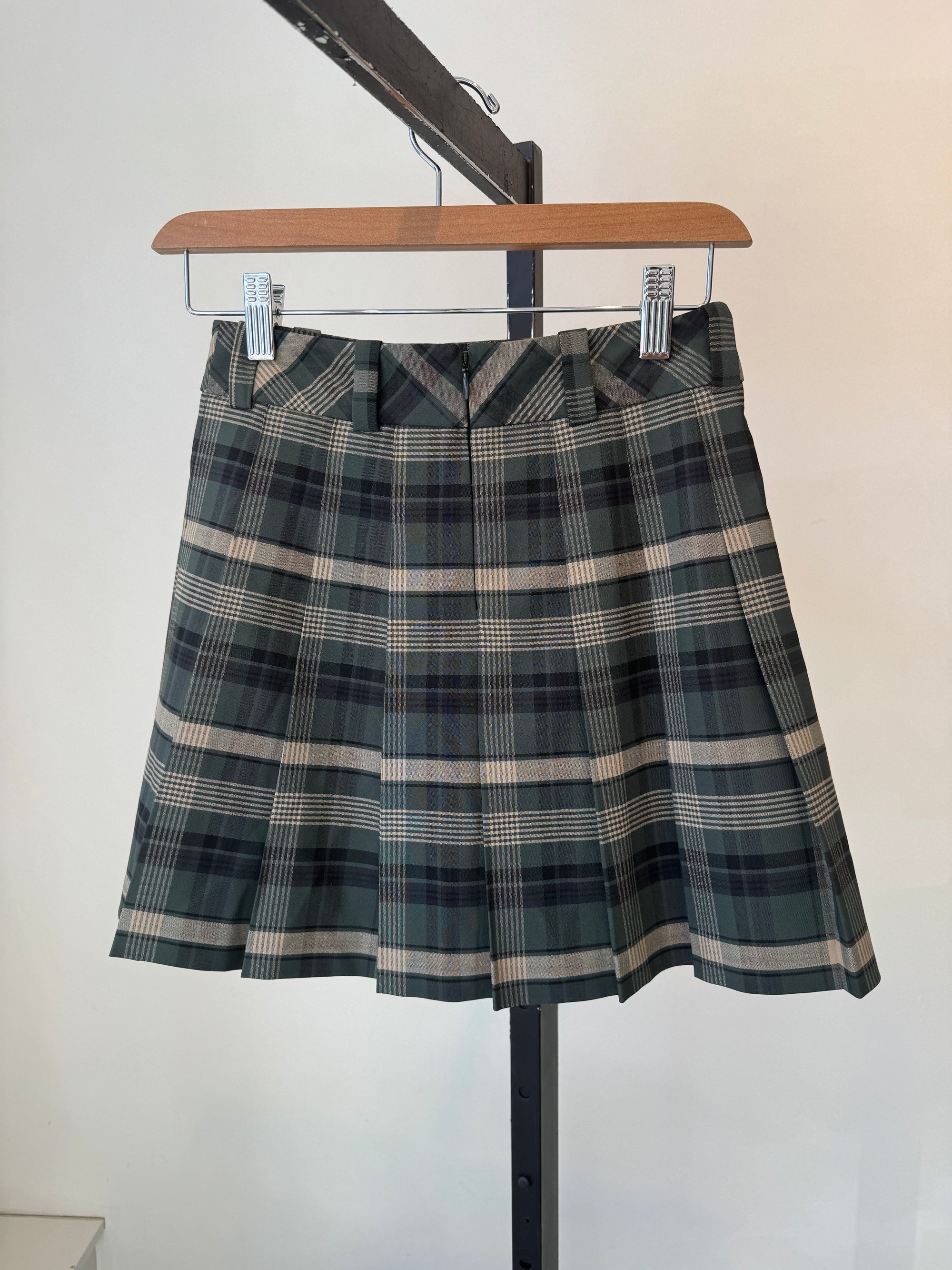 Sunday Best Plaid Pleated mini skirt,  Green Multi, 0