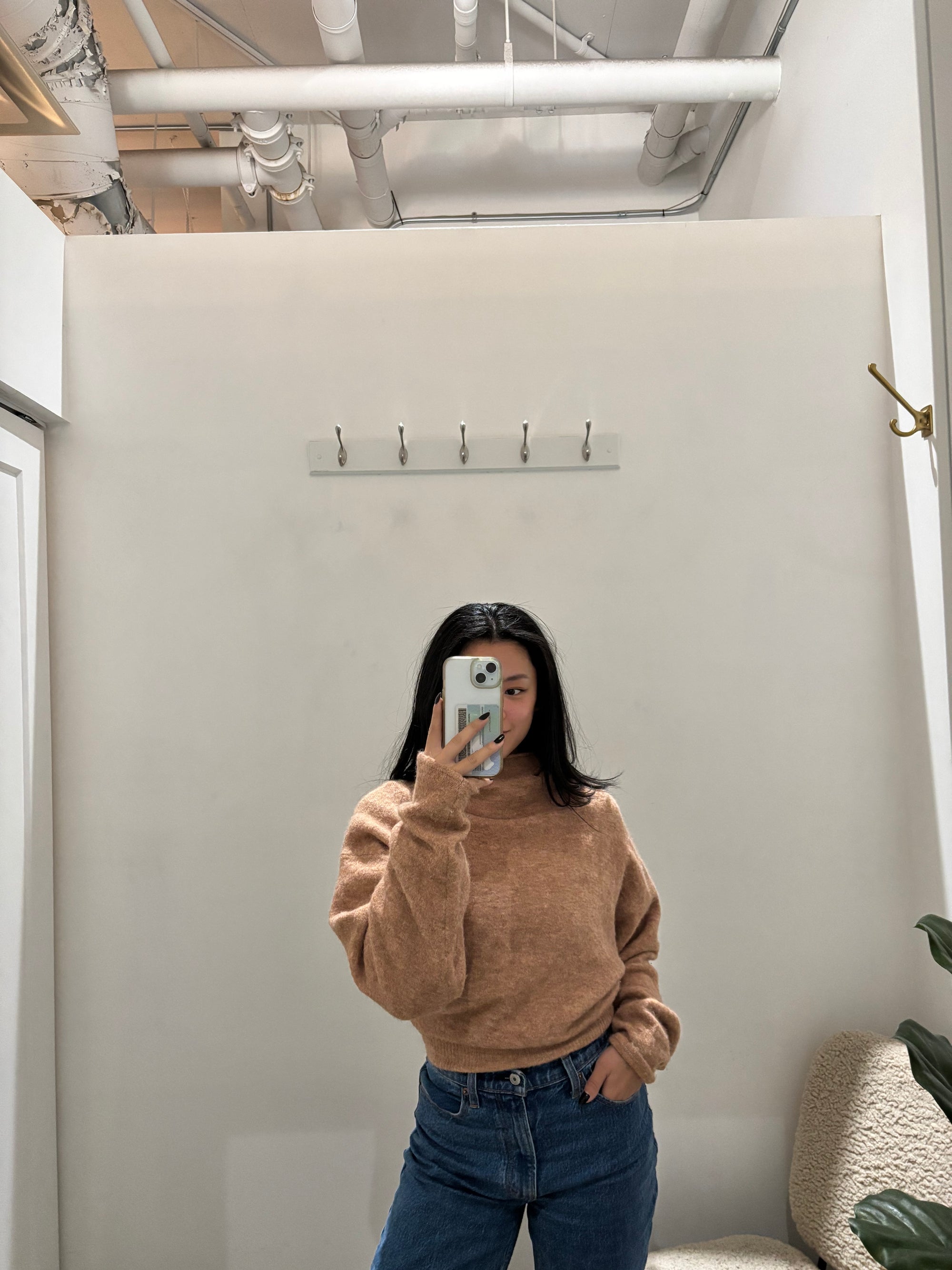 Wilfred blush mock neck knit sweater