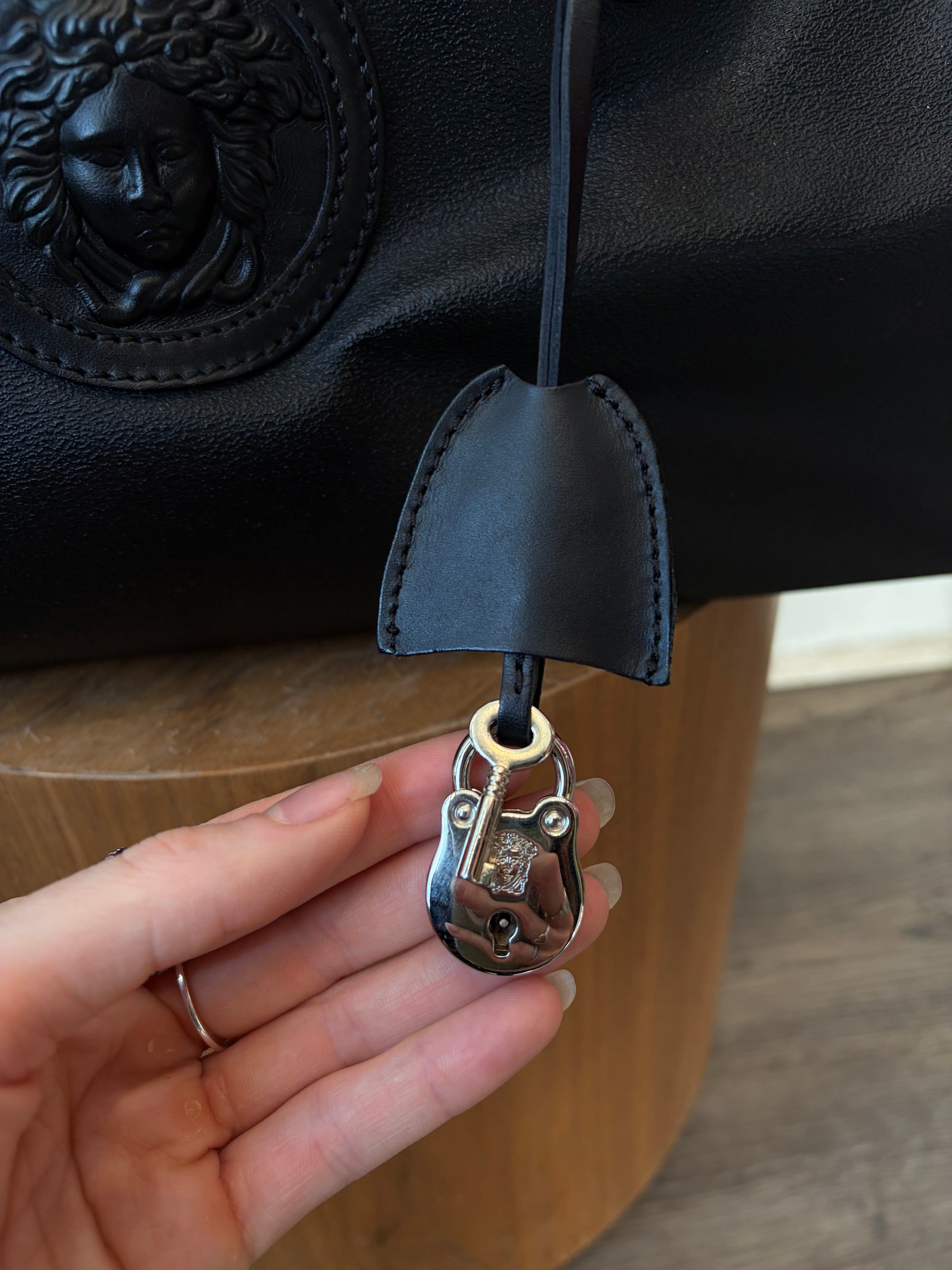 Gianni Versace Leather Small Weekend Bag, Black