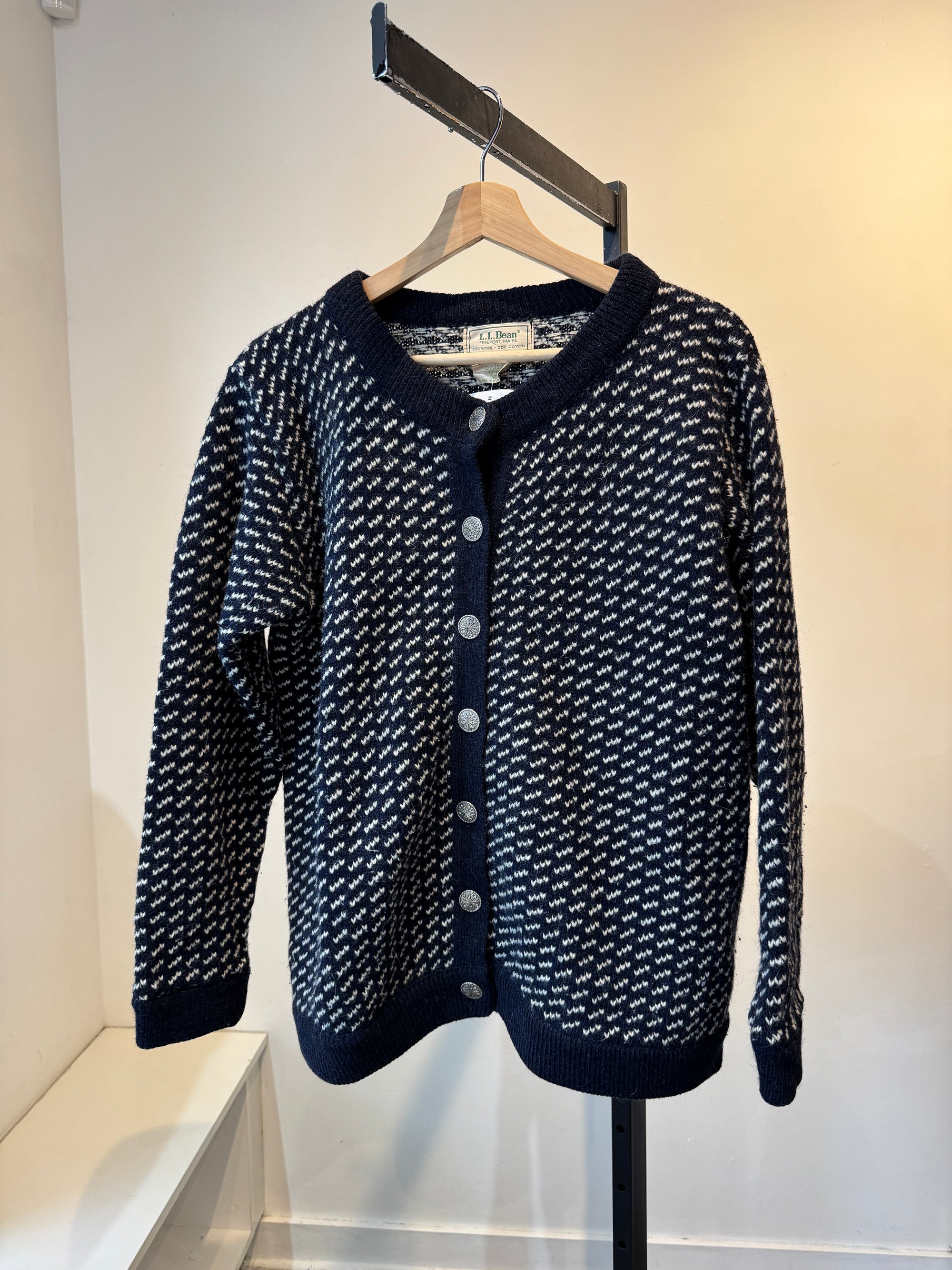 LL Bean Vintage Cardigan, Navy, X Large