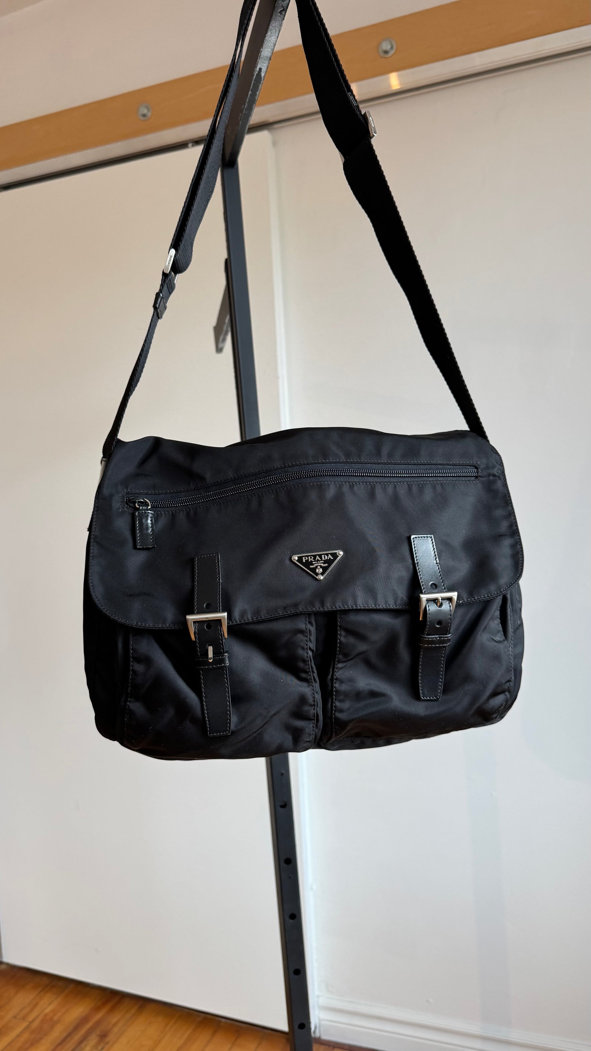 Prada Tessuto Vela Nylon Messenger Bag, Black