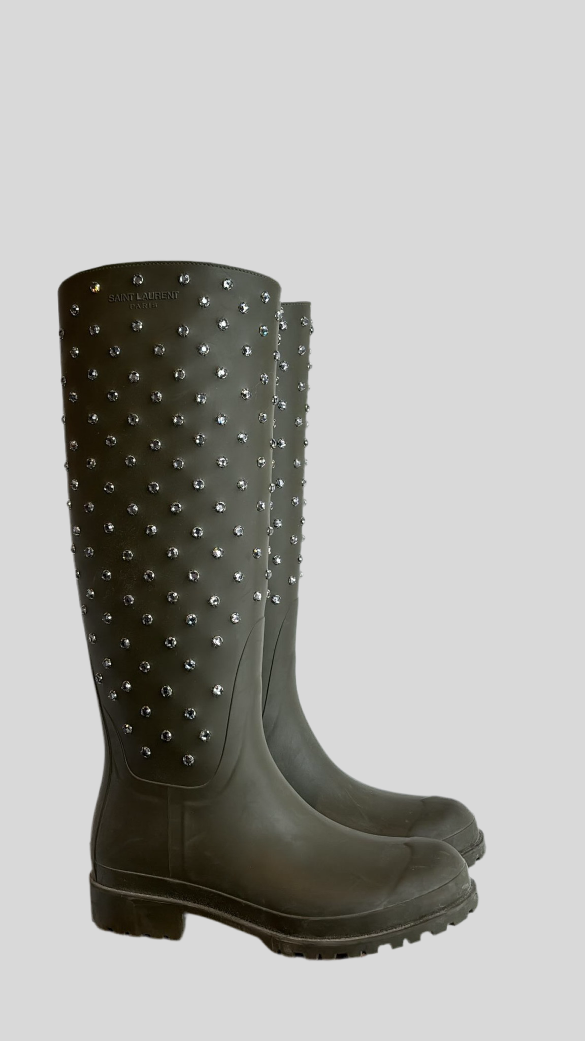 Saint Laurent olive studded rainboots Size 35 The Recollective