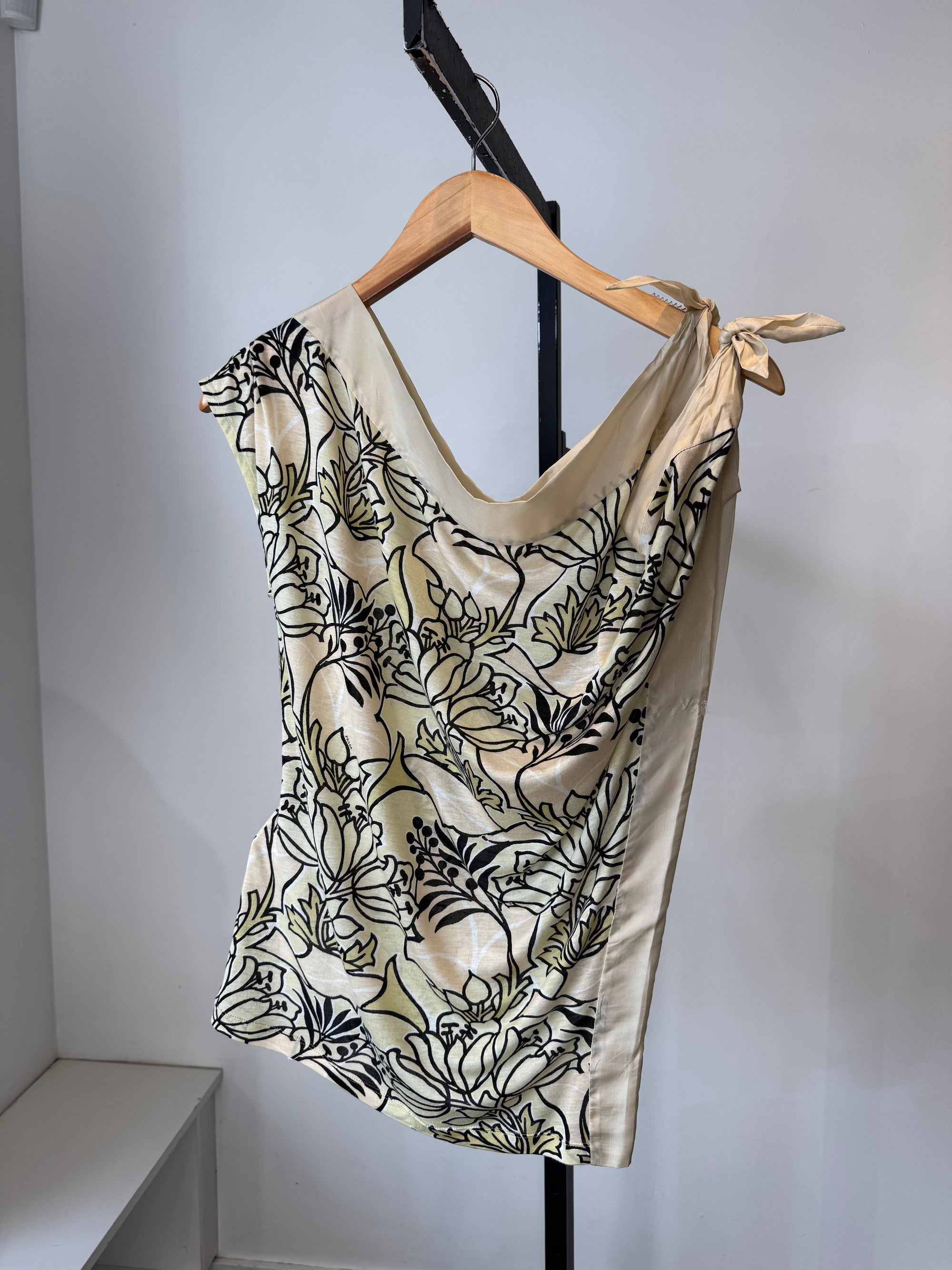 Prada floral jersey top with silk trim, Cream, Small