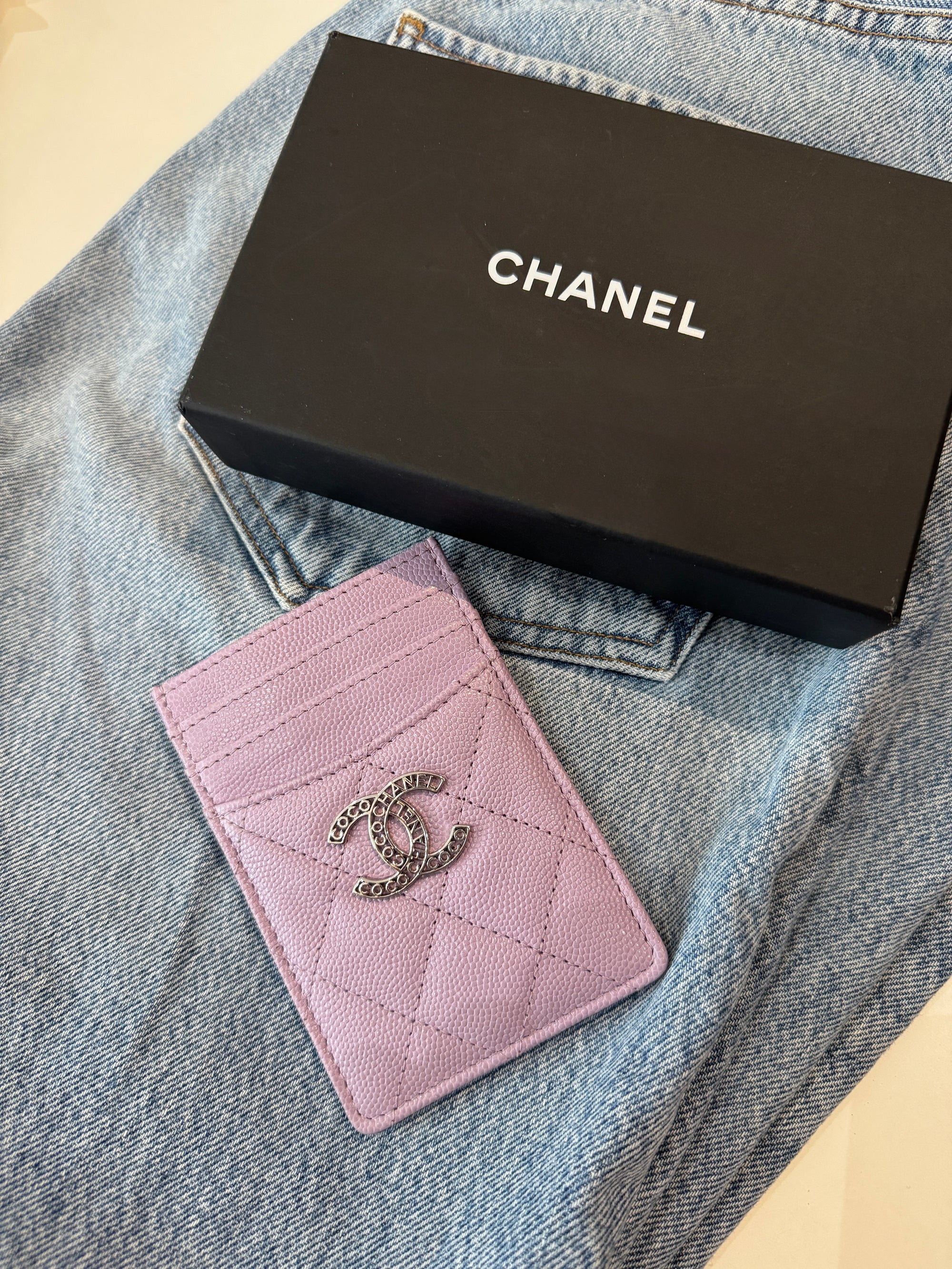Chanel Caviar CC Coco Chanel Text Logo Wallet Purple