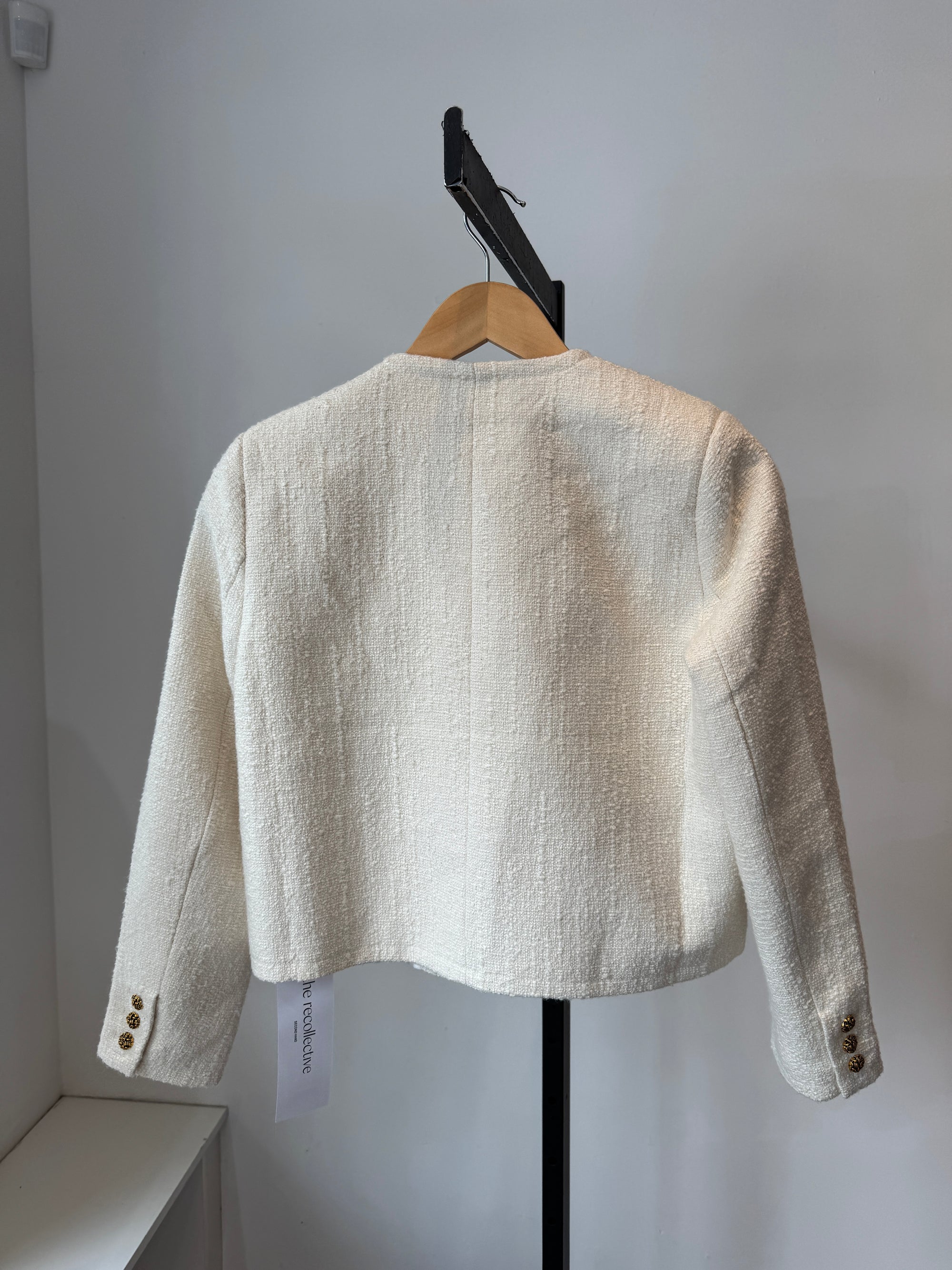 BA&SH Meredith Tweed Crop Blazer with Gold Buttons Cream, 1
