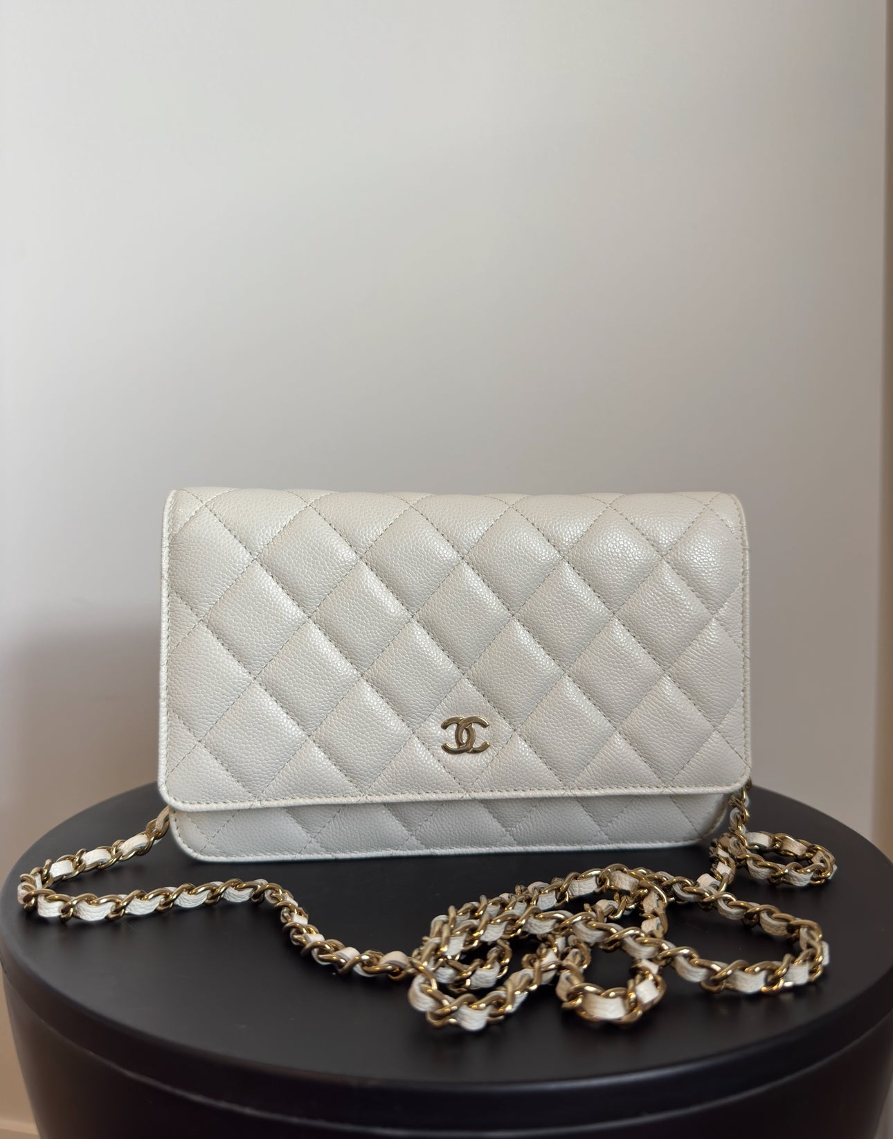 Chanel Wallet on Chain, 2023, Caviar Quilted Leather, White with Gold Hardware