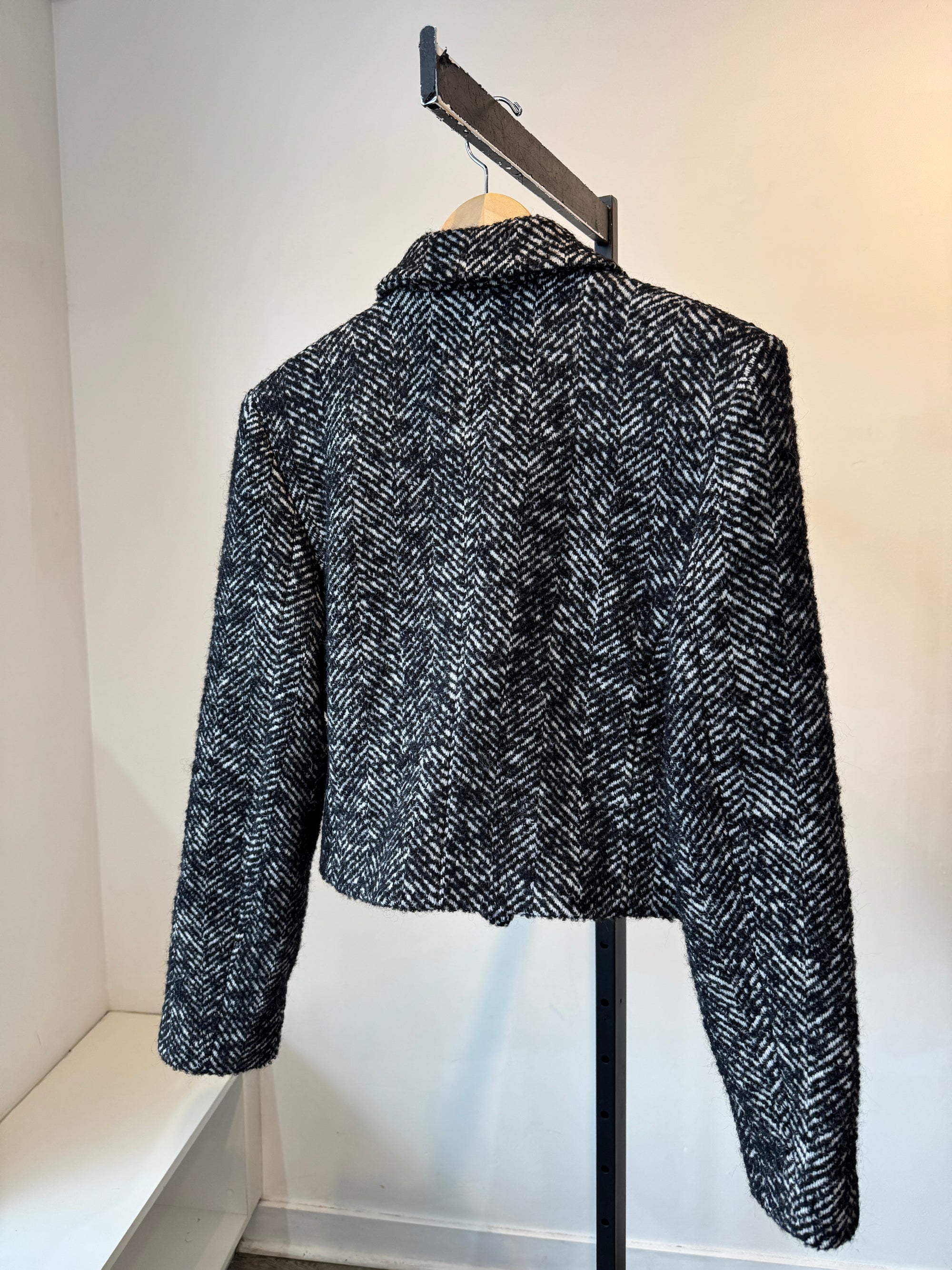 Anine Bing Vienna Double Breasted Herringbone Blazer, Black, XS