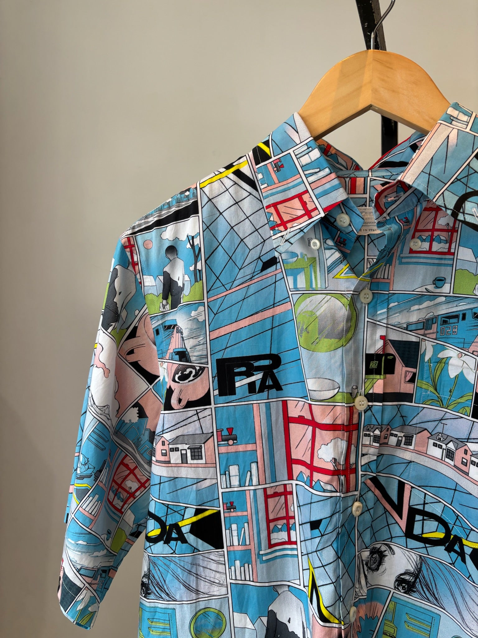 Prada short sleeve graphic top, Blue, Medium