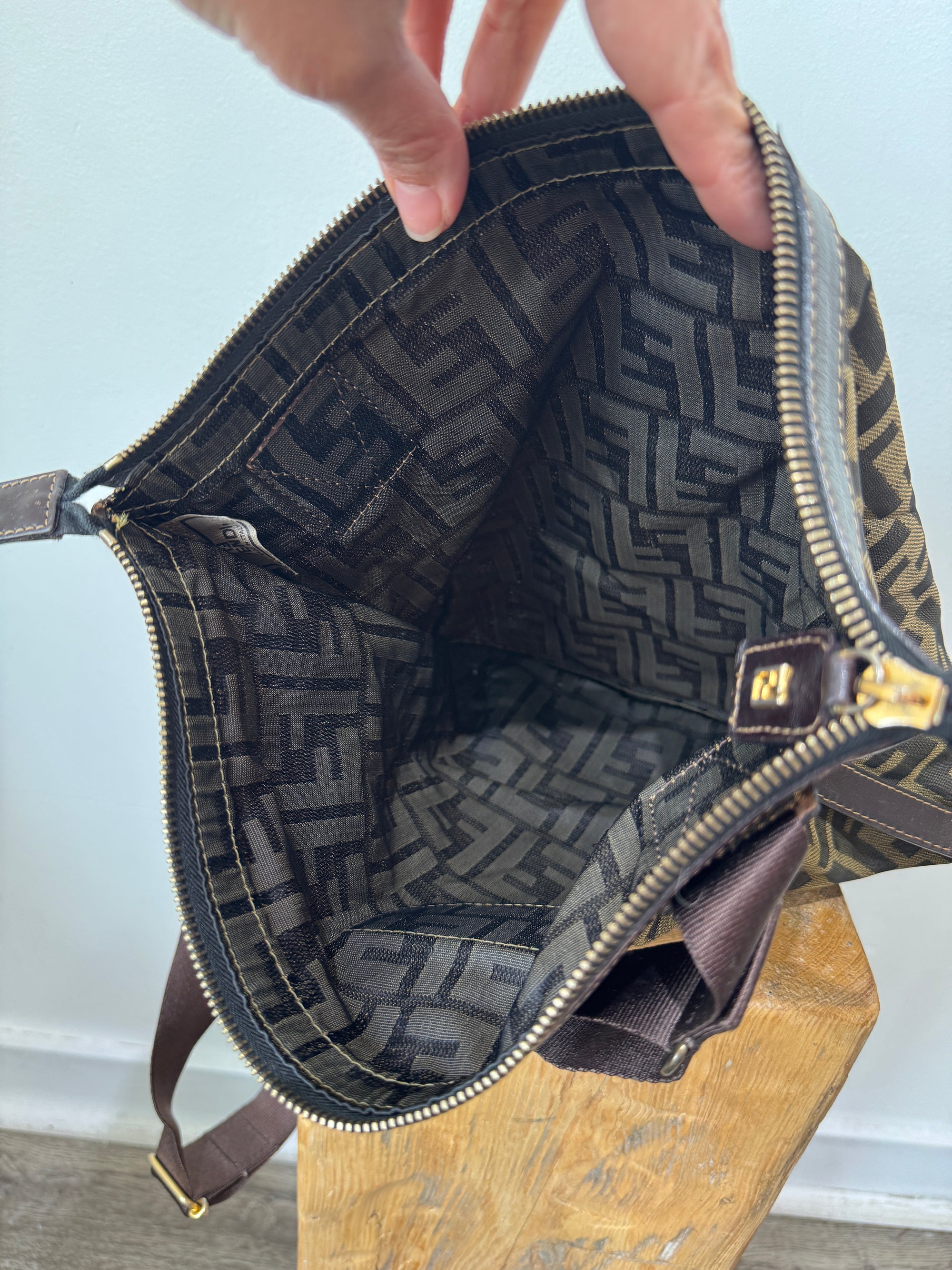 Fendi Zucca Crossbody Cloth Handbag, Brown