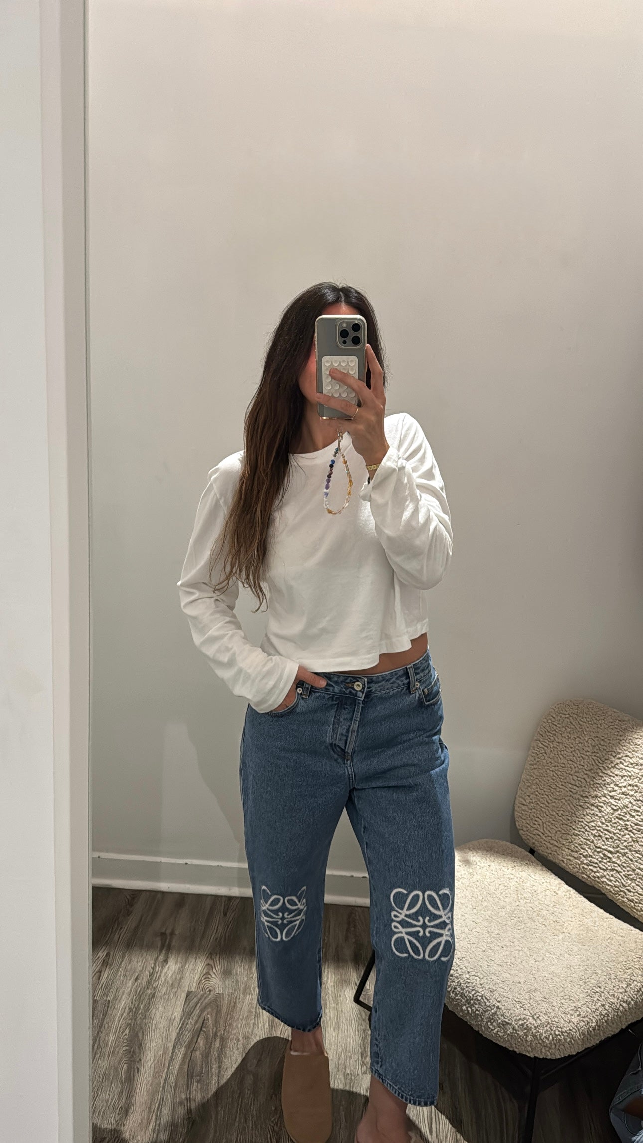 Loewe Anagram Baggy Cropped Jeans, Blue, 44