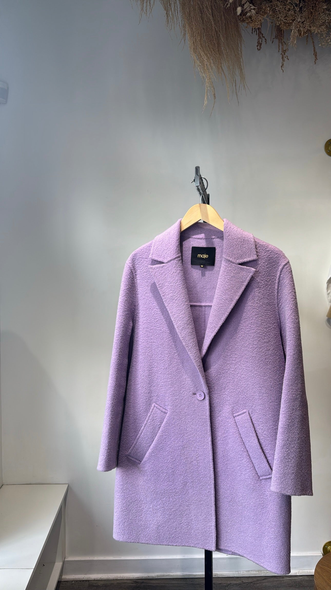 Maje unlined double faced wool blend jacket, Purple, 40 - The