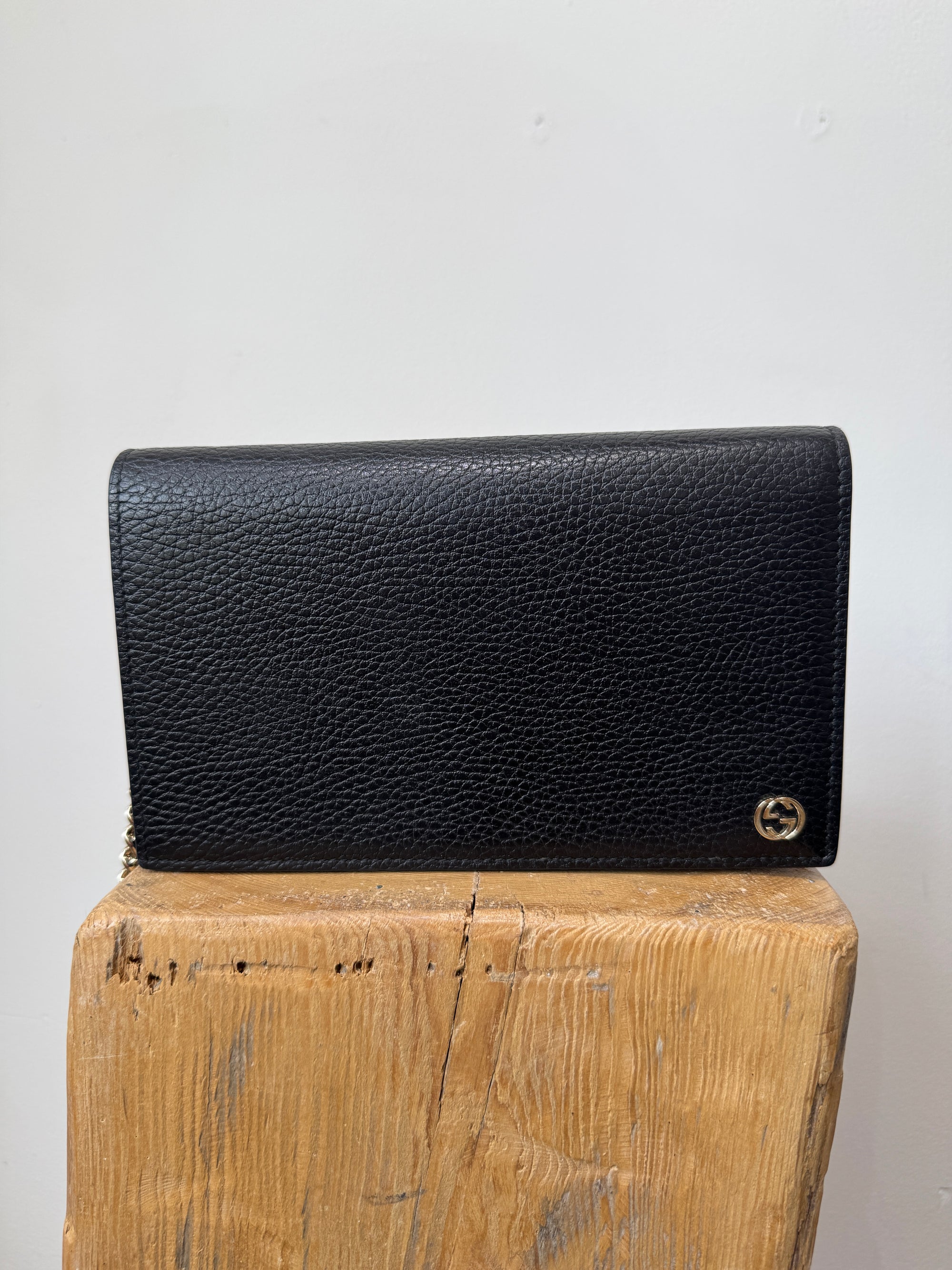 Gucci Dollar Calfskin Betty Wallet on Chain, Black