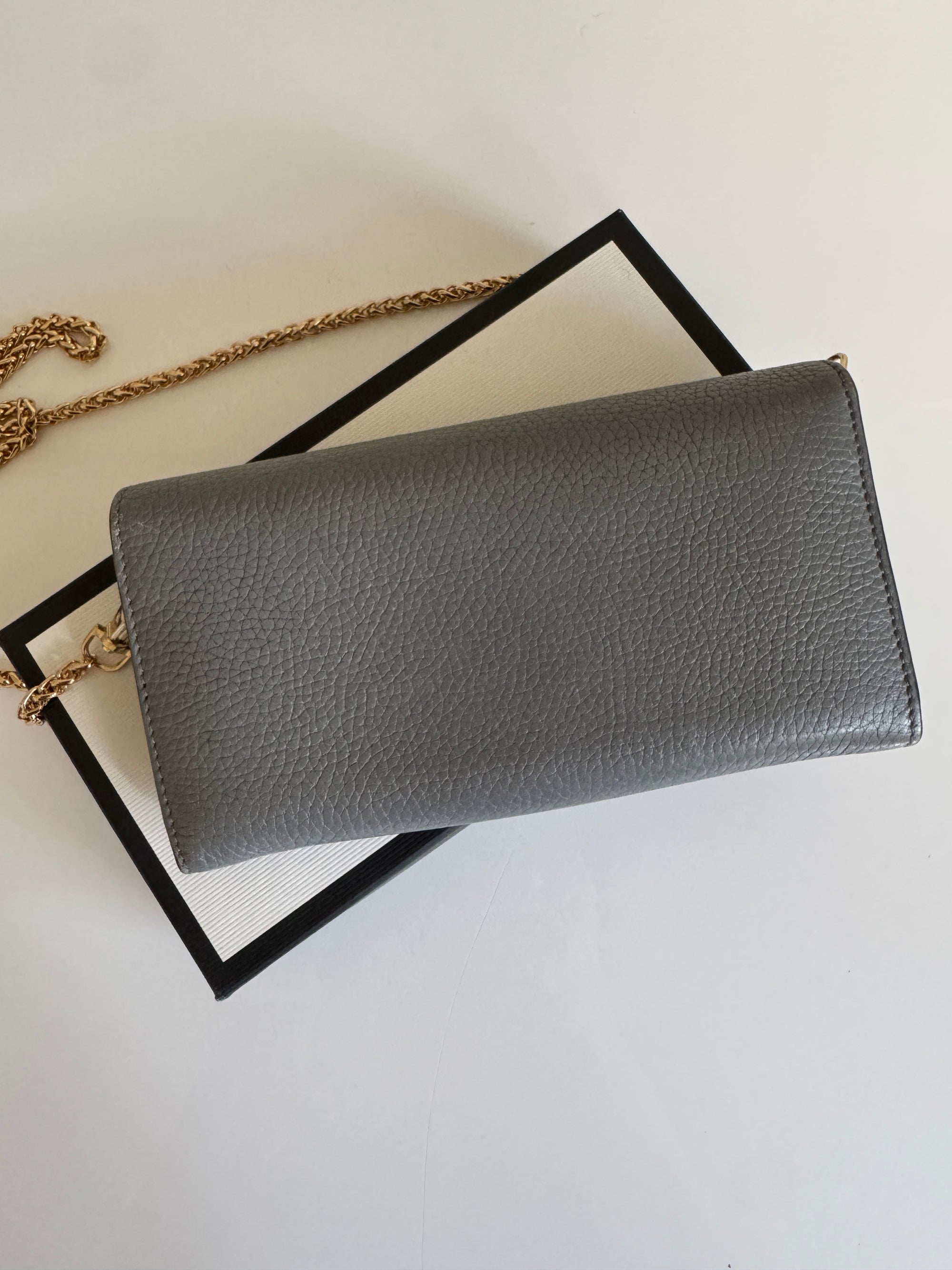 Gucci GG long wallet with gold chain, Grey